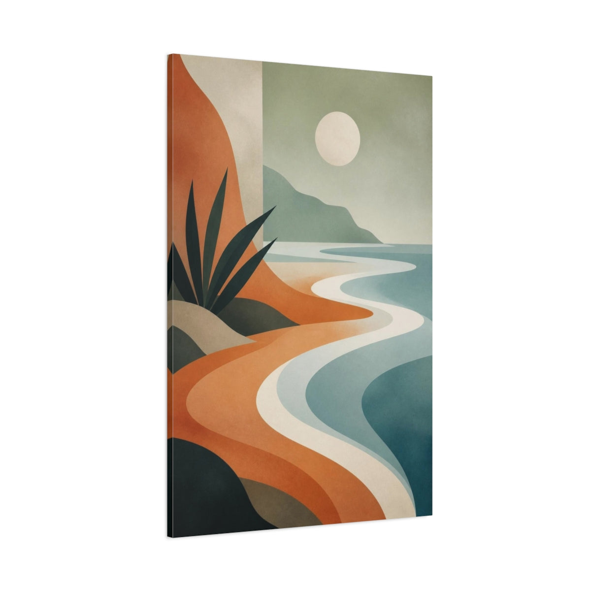 Side Mockup 1. Modern Coastline Curves shown as canvas print