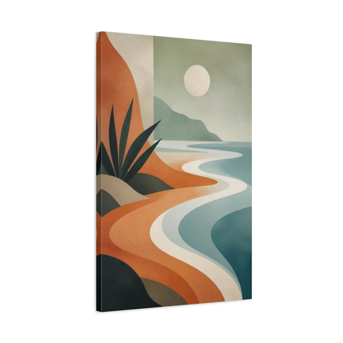 Side Mockup 2. Modern Coastline Curves shown as canvas print