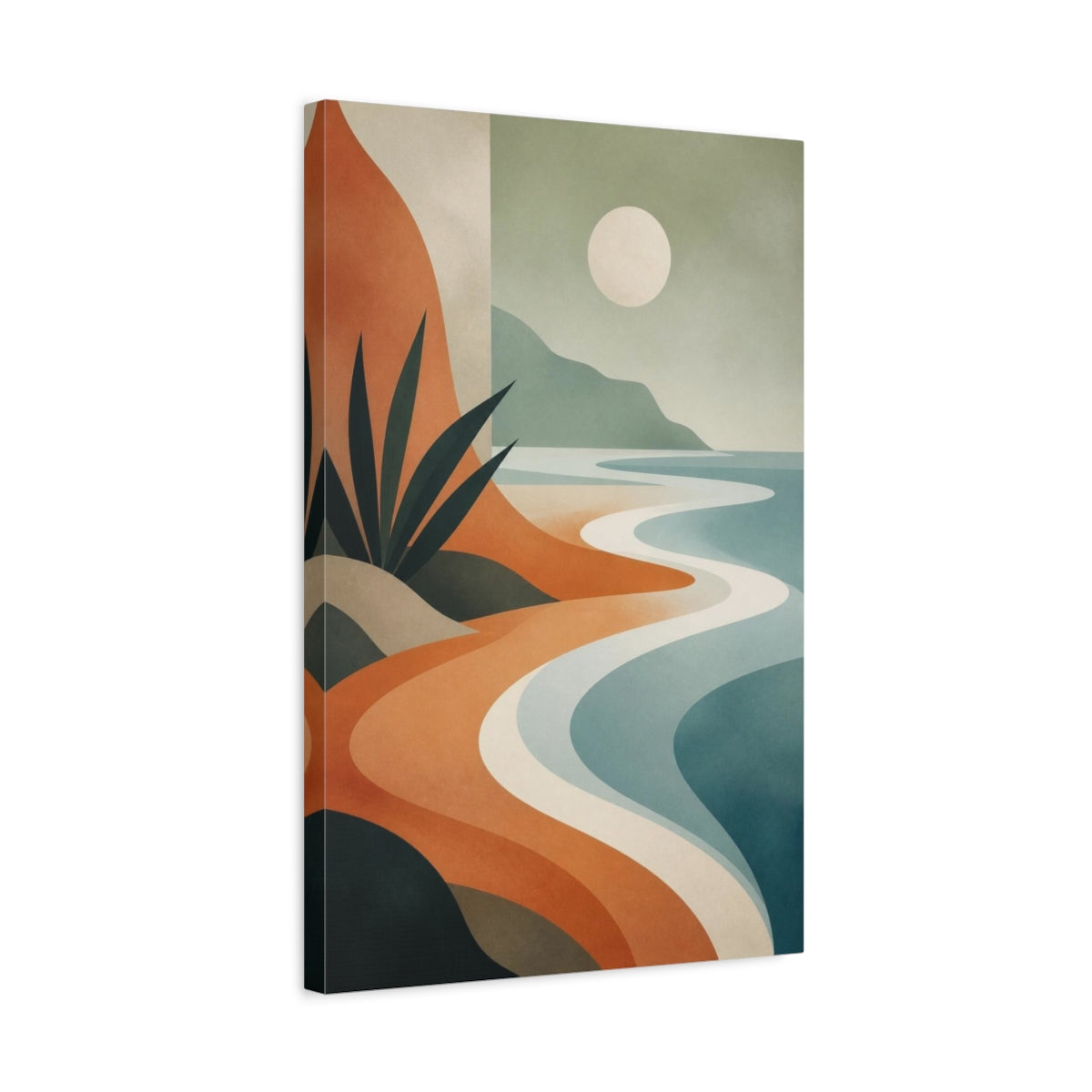 Side Mockup 3. Modern Coastline Curves shown as canvas print