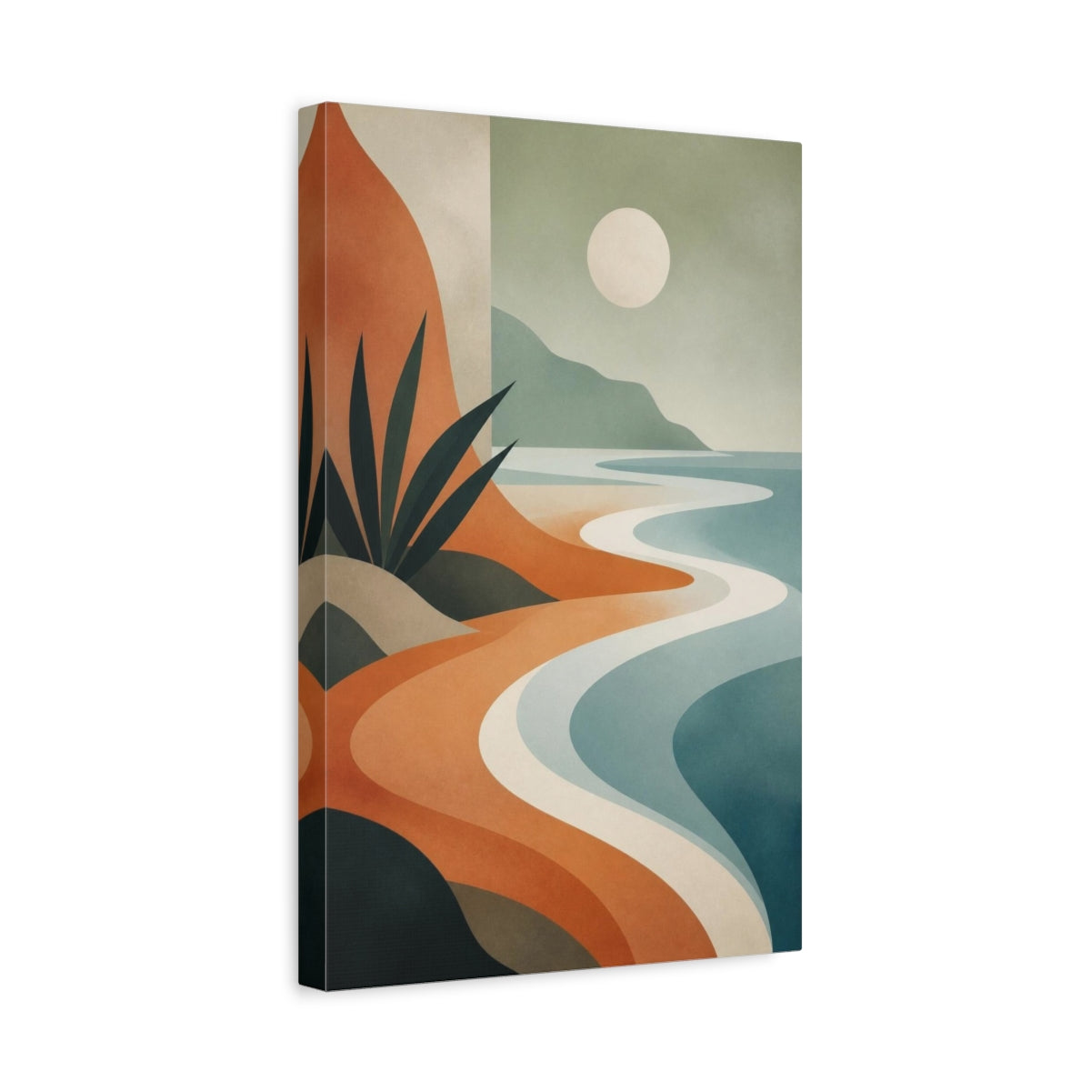 Side Mockup 4. Modern Coastline Curves shown as canvas print