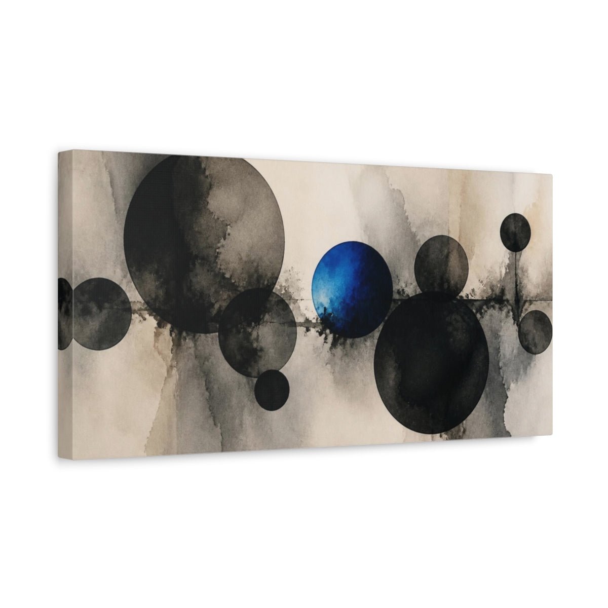 Modern Cobalt Orb Canvas Print – Living Room, Above Console Table, Black And Blue - YesArtYes