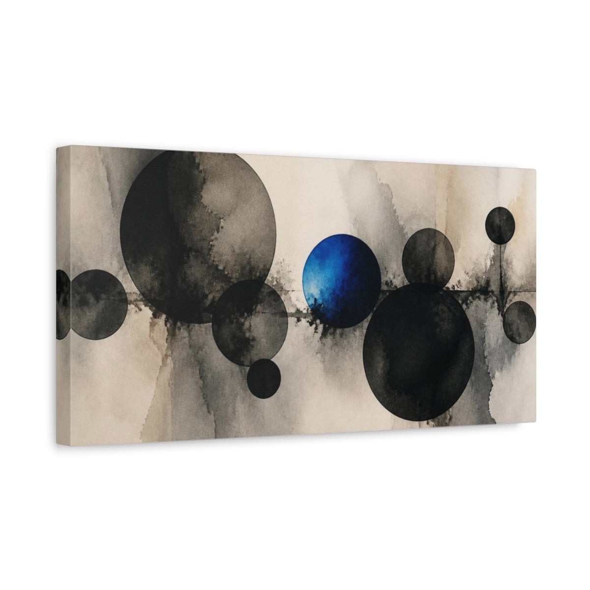 Side Mockup 3. Modern Cobalt Orb shown as canvas print