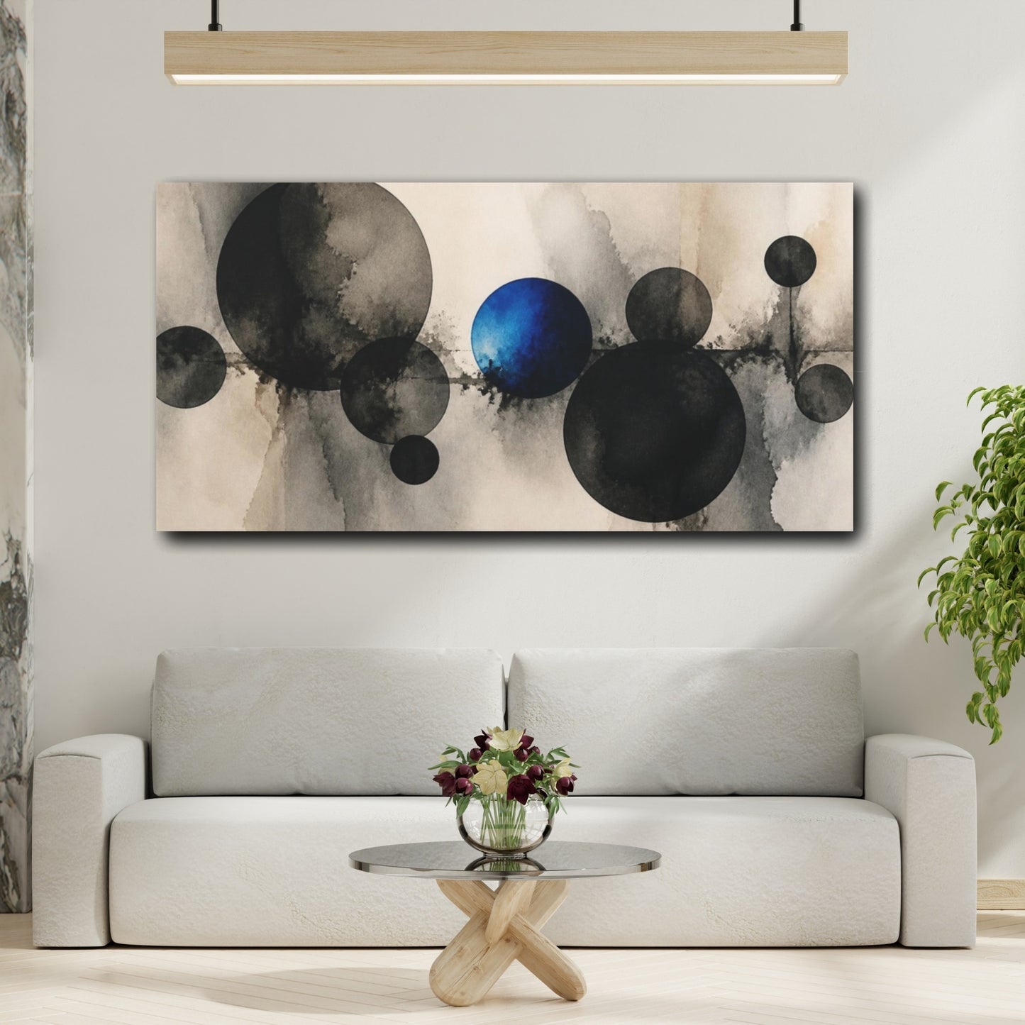 Mockup 2. Modern Cobalt Orb shown as canvas print