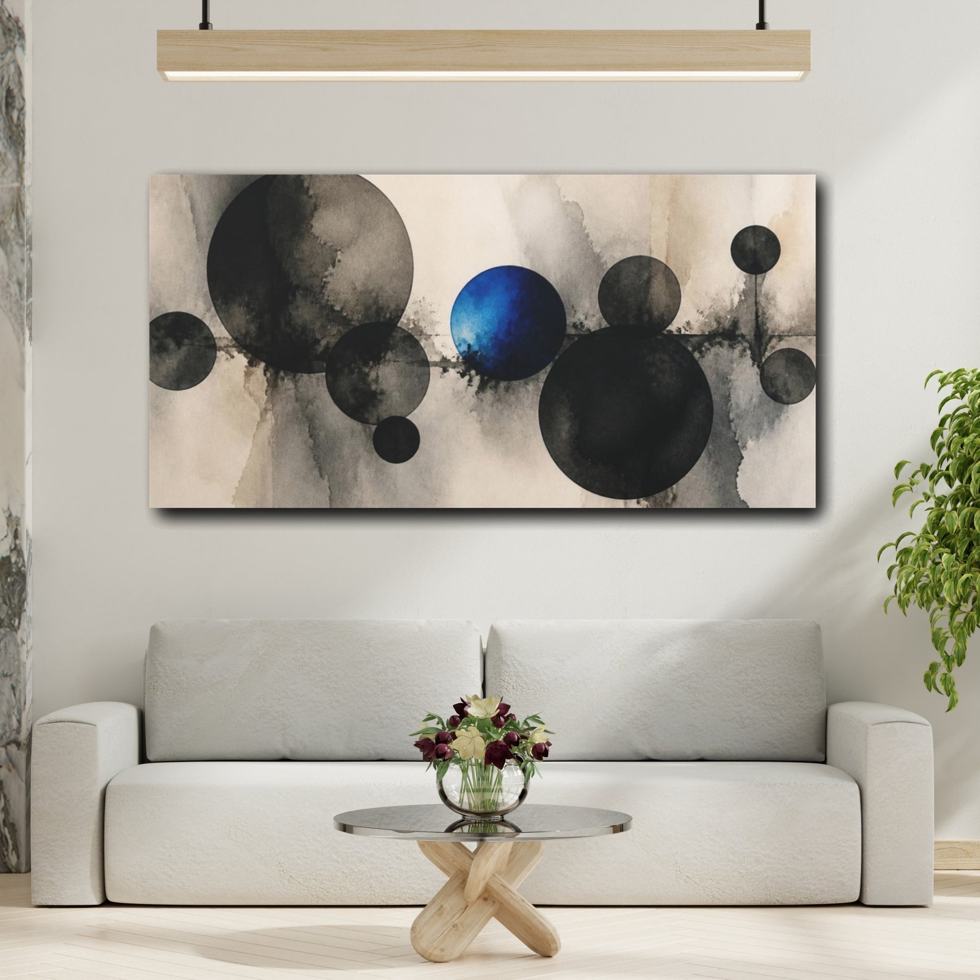 Mockup 2. Modern Cobalt Orb shown as canvas print