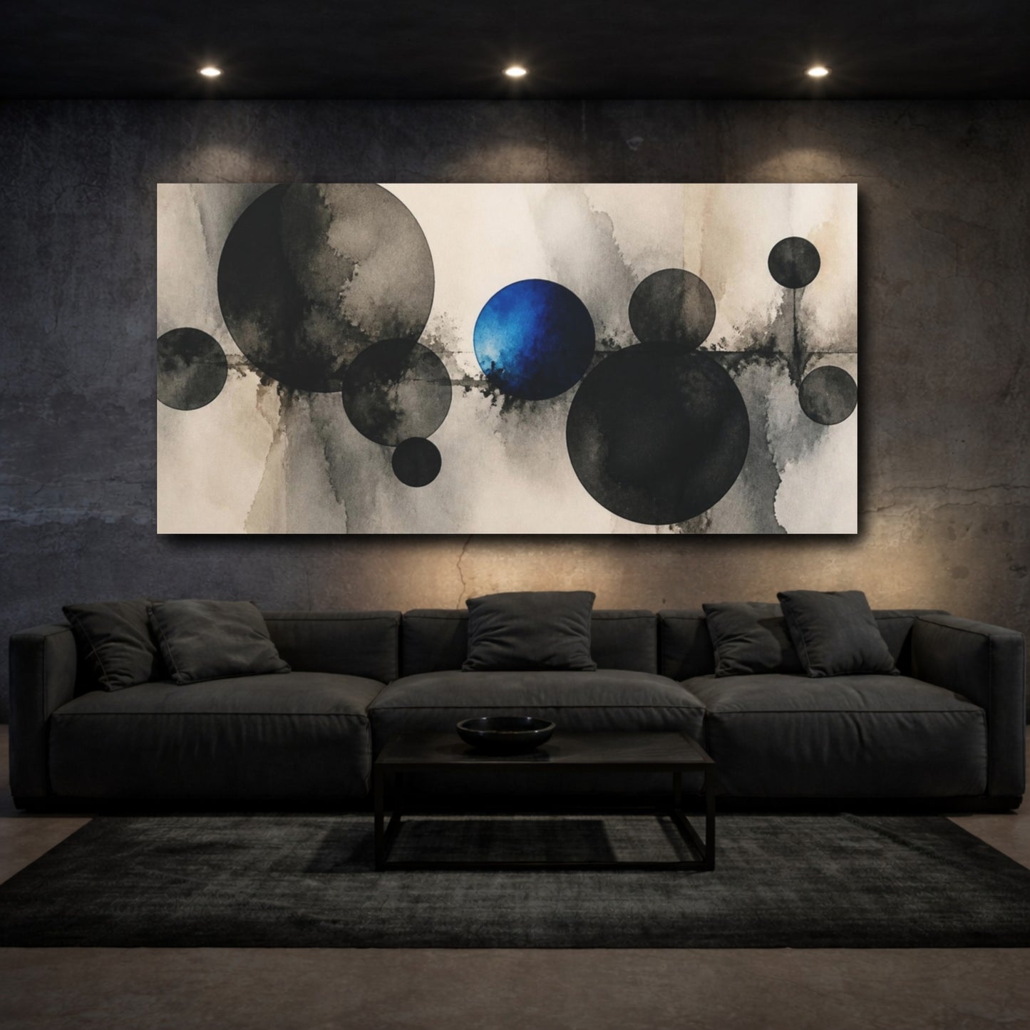 Mockup 3. Modern Cobalt Orb shown as canvas print