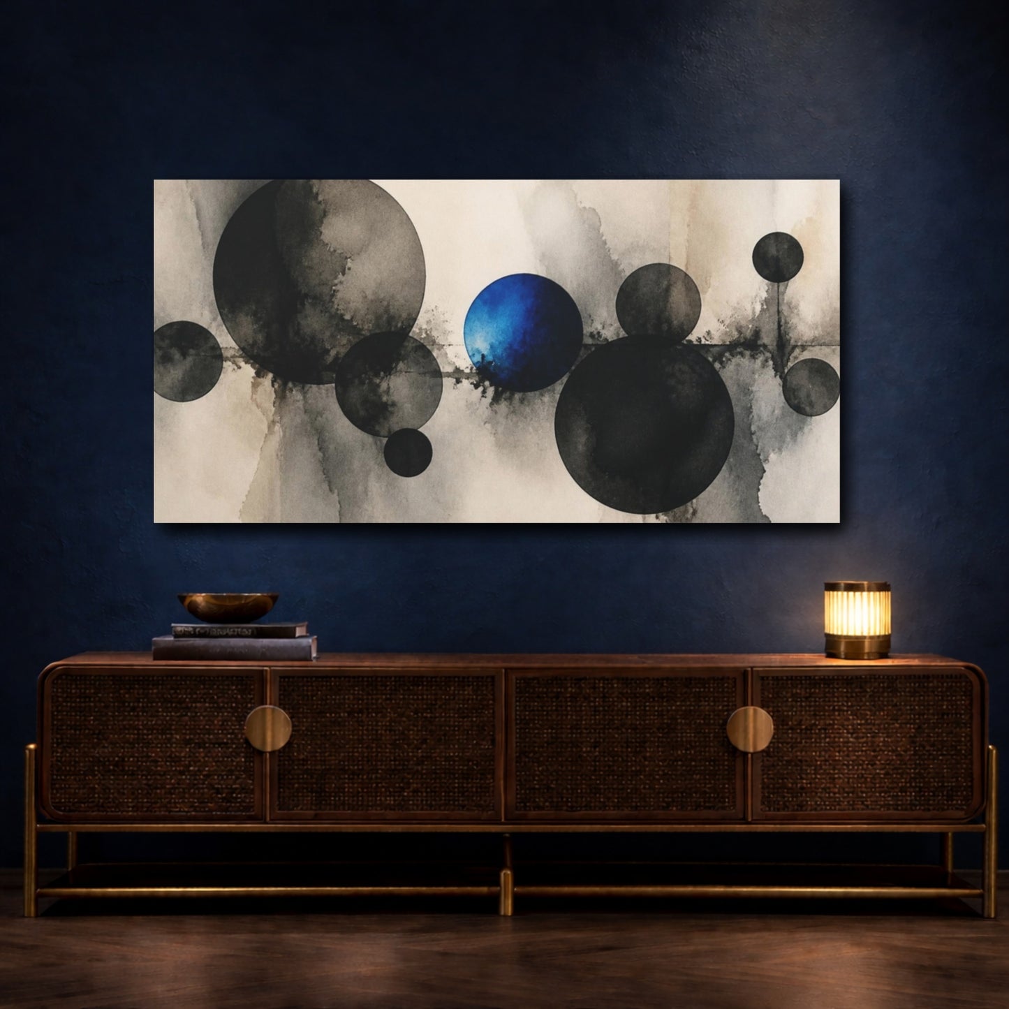 Mockup 4. Modern Cobalt Orb shown as canvas print