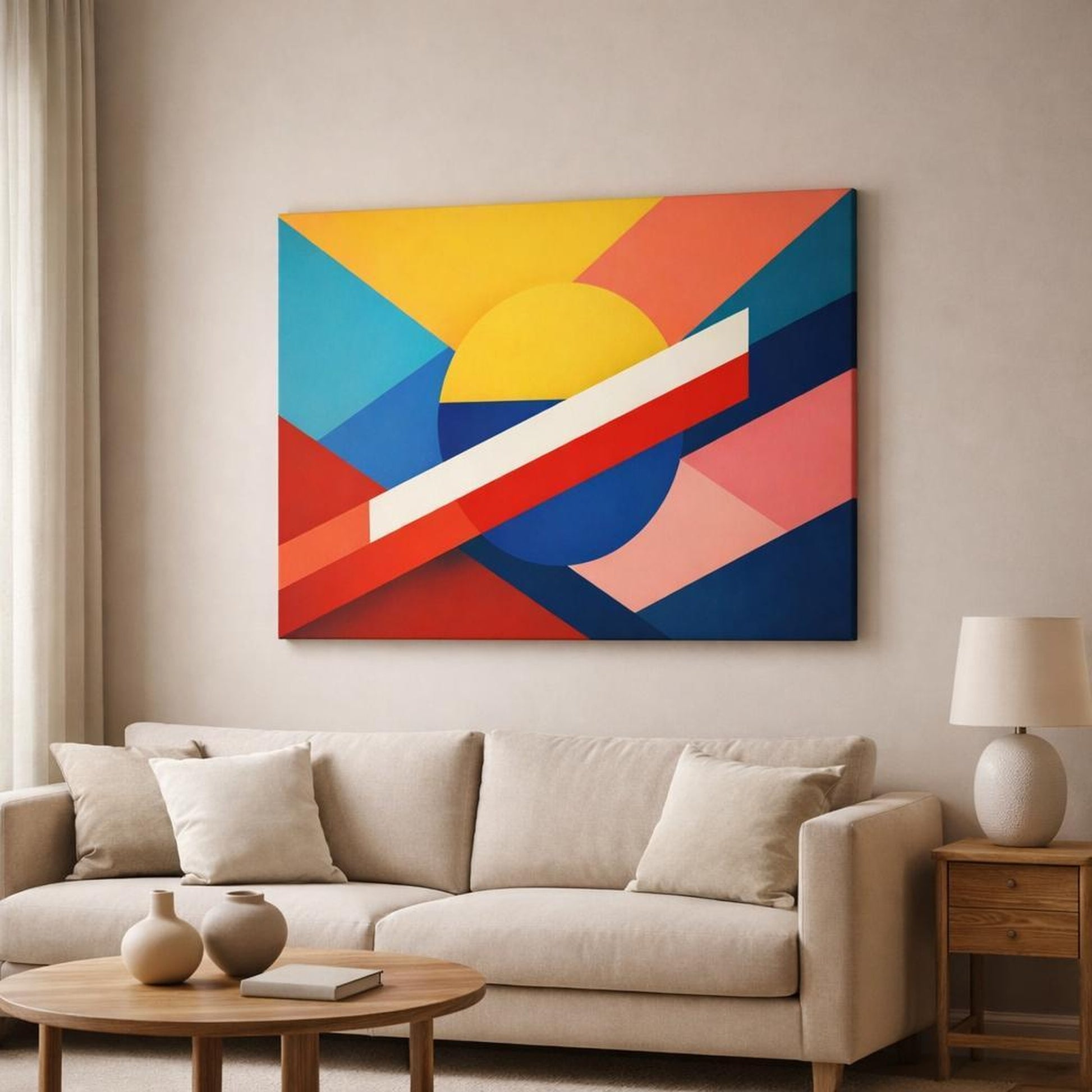 Modern Color Block Art shown as canvas wall art in a modern living room
