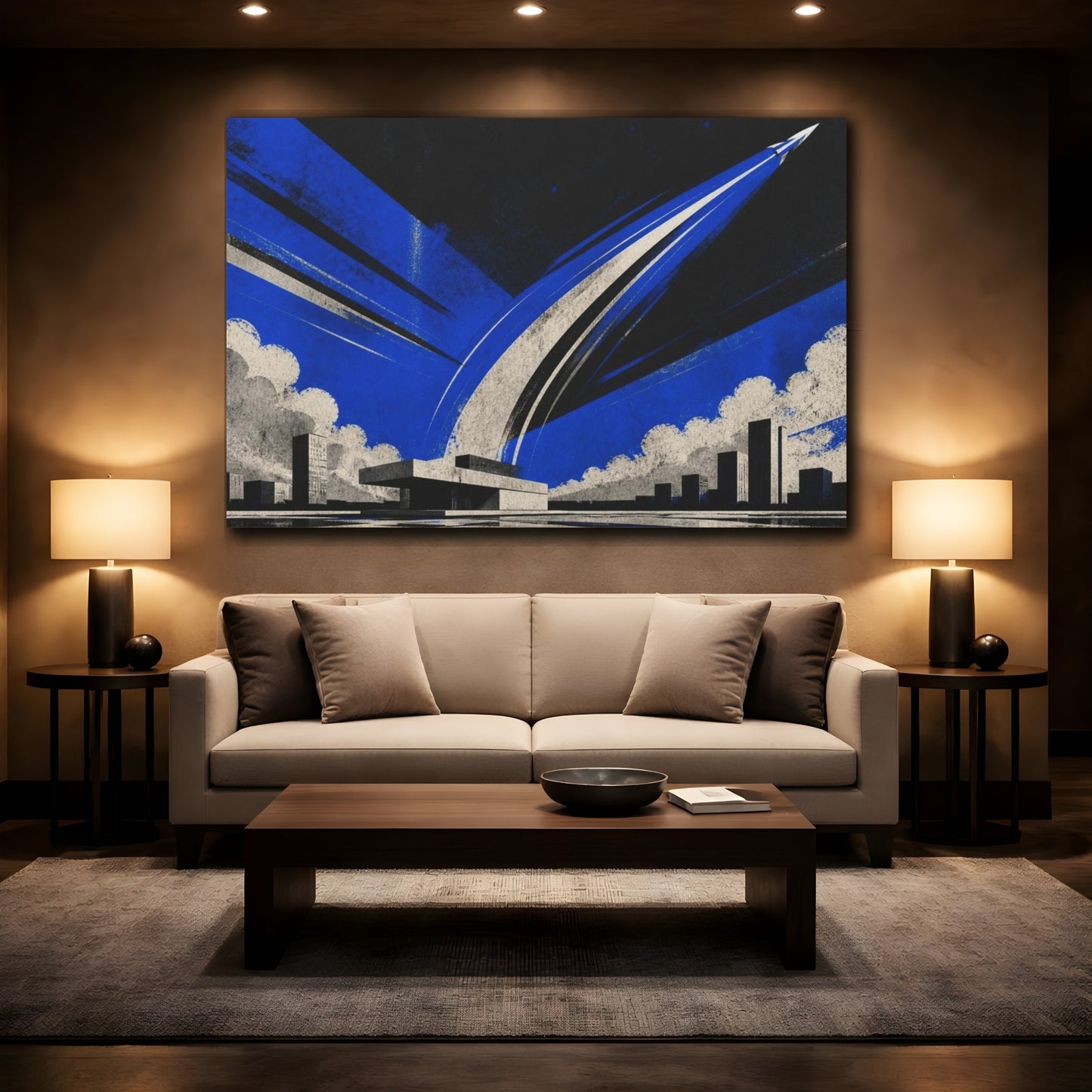 Mockup 2. Modern Comet Arc shown as canvas print