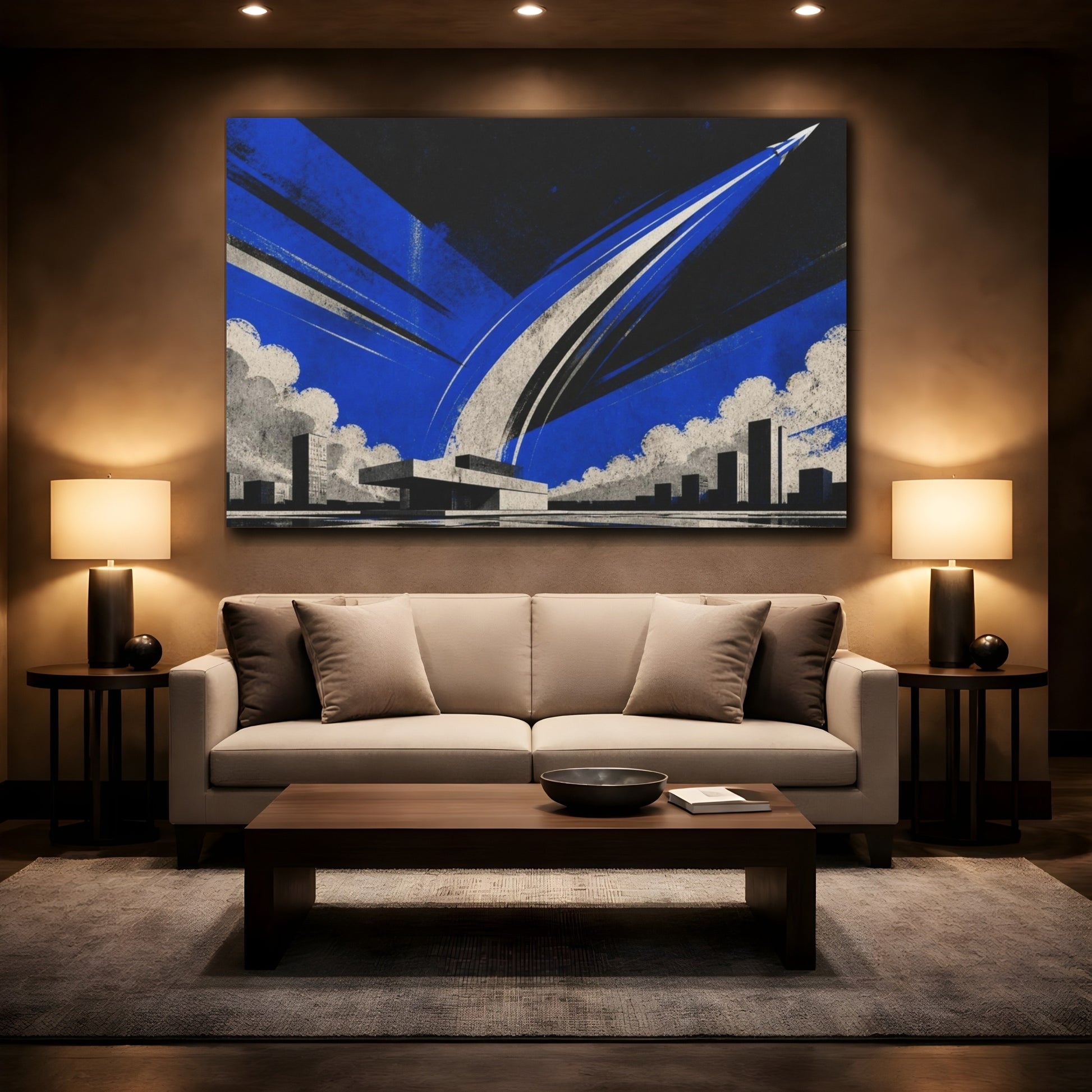 Mockup 2. Modern Comet Arc shown as canvas print