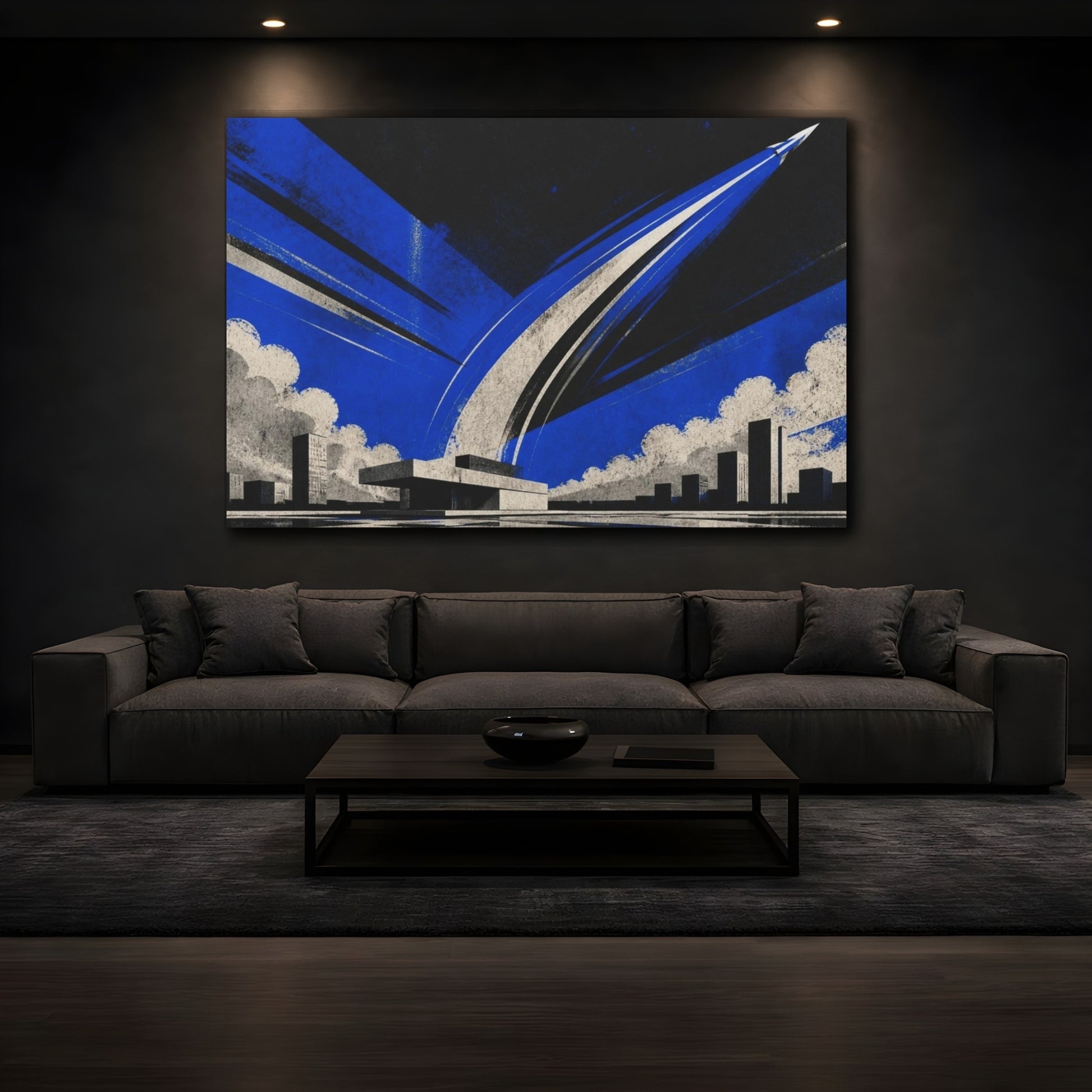 Mockup 3. Modern Comet Arc shown as canvas print