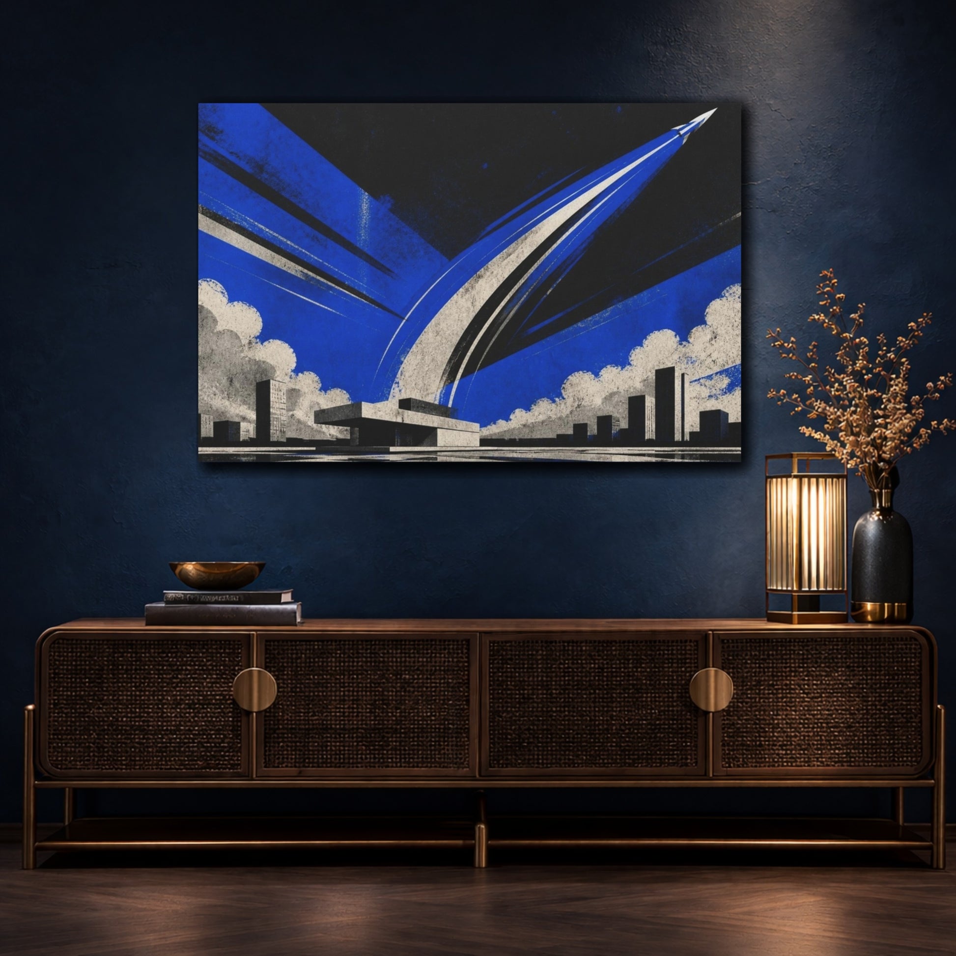 Mockup 4. Modern Comet Arc shown as canvas print
