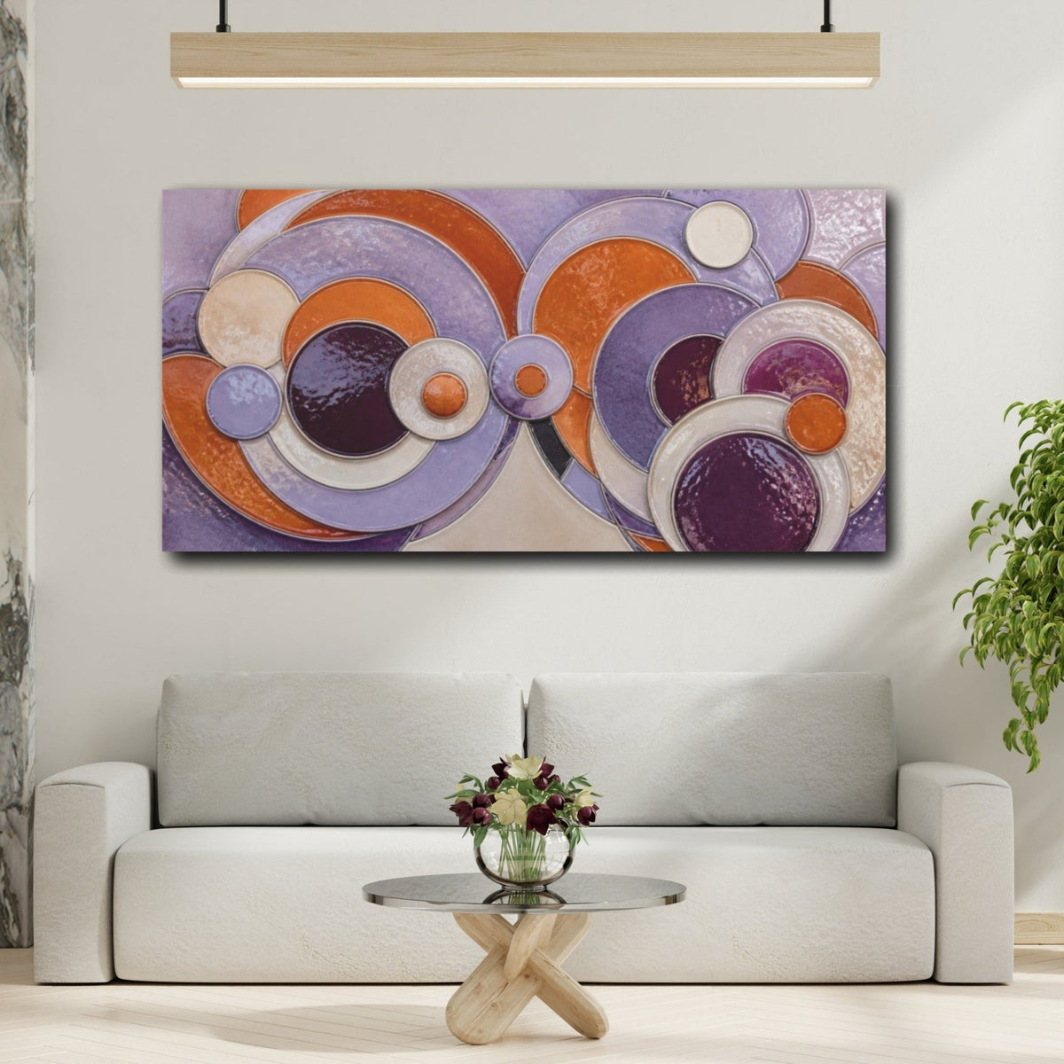 Modern Concentric Circles Canvas Print – Living Room, Above Sofa, Lavender & Terracotta - YesArtYes