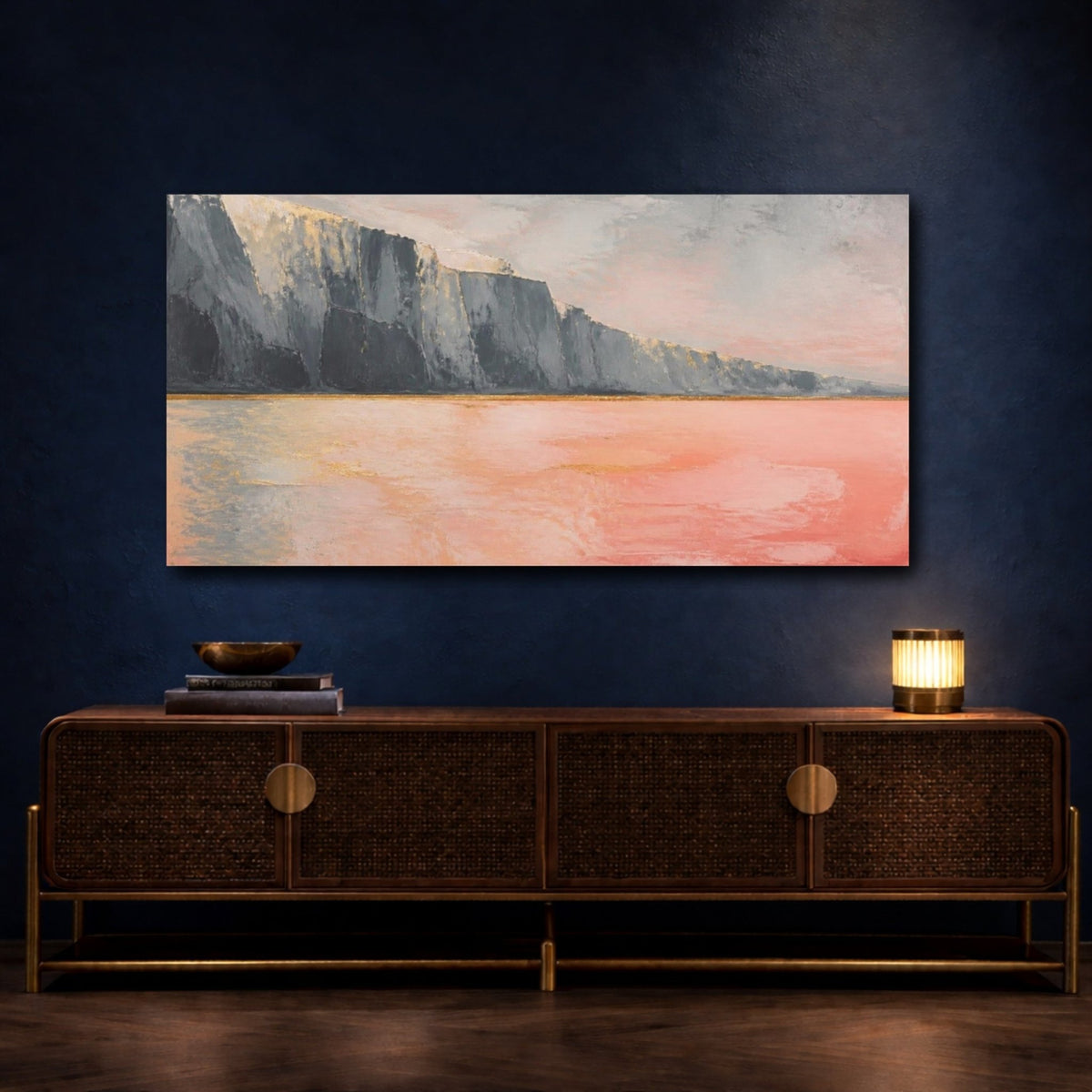 Modern Coral Cliffs Canvas Print – Living Room, Above Sofa, Pale And Slate Gray - YesArtYes