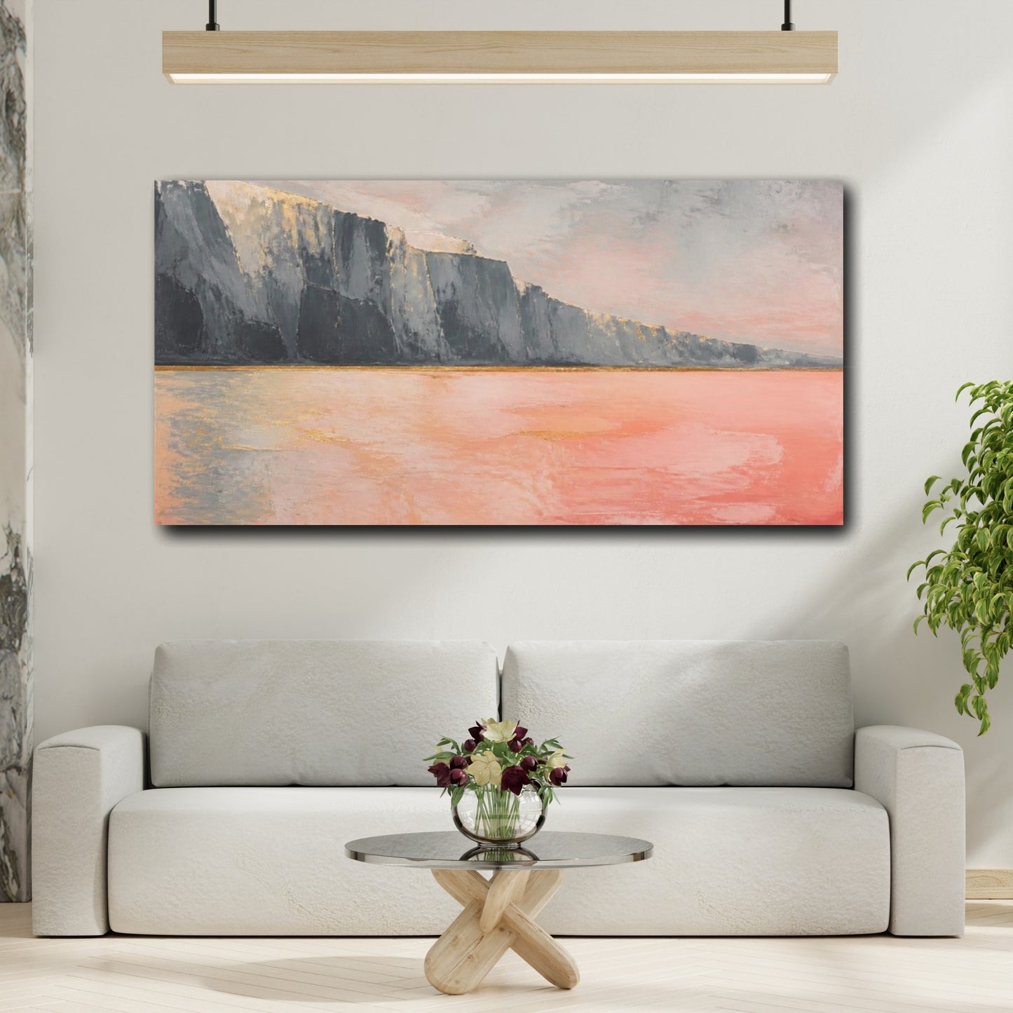 Mockup 2. Modern Coral Cliffs shown as canvas print