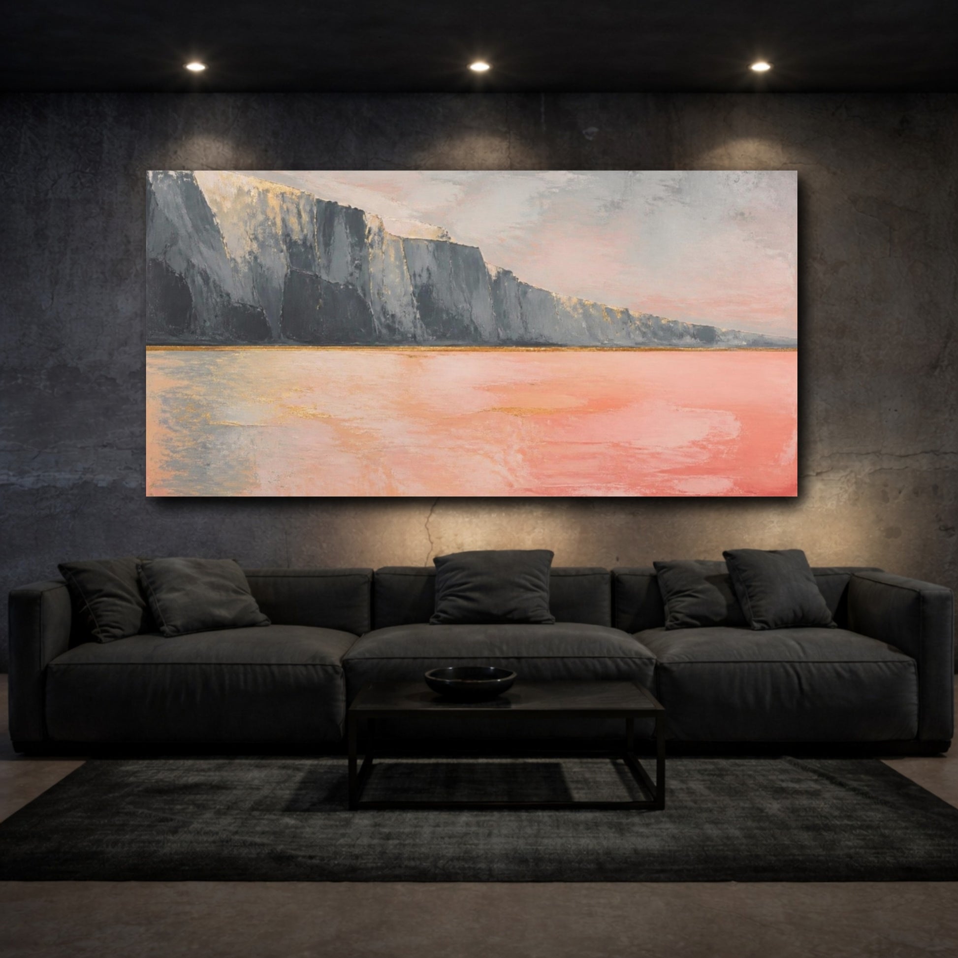 Mockup 3. Modern Coral Cliffs shown as canvas print