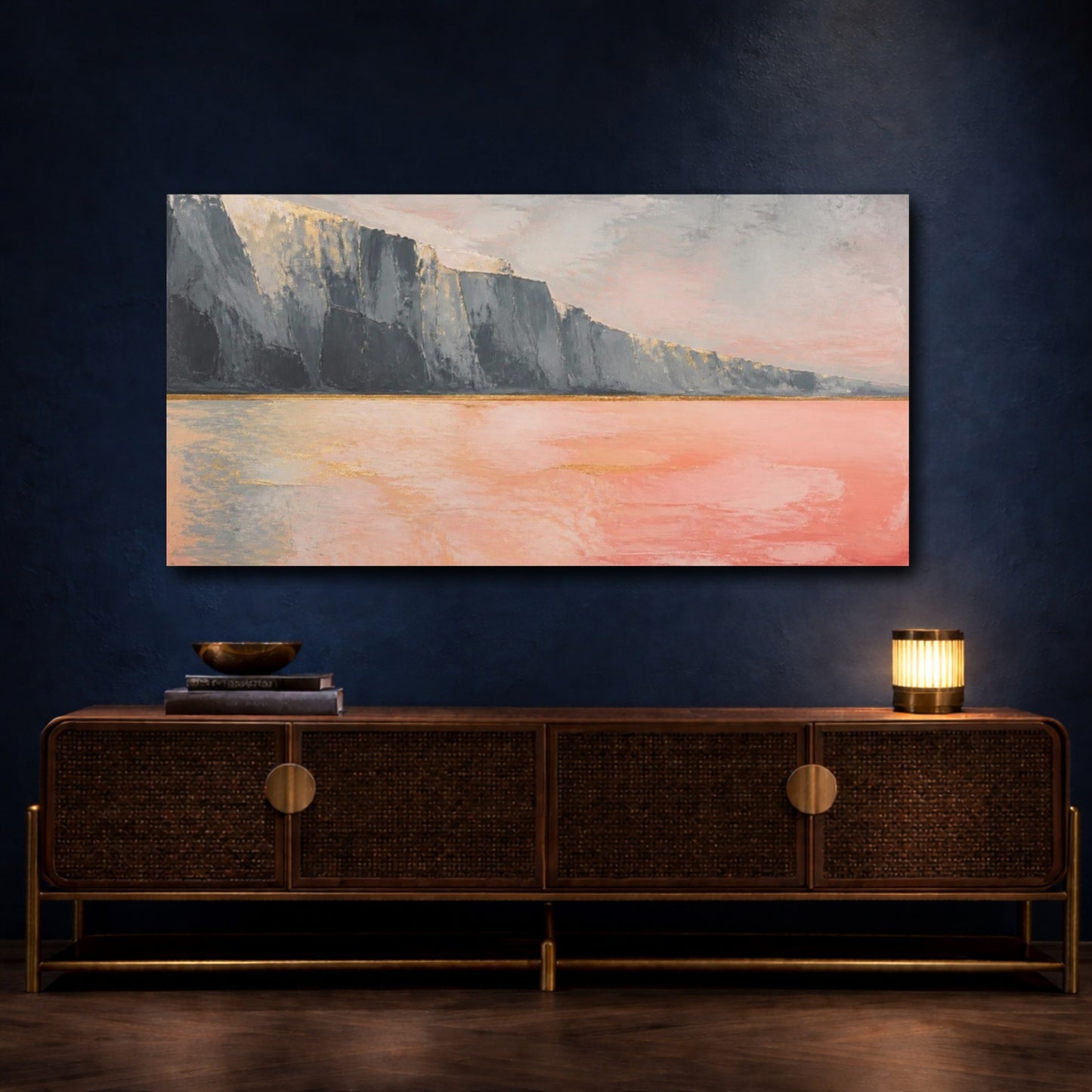 Mockup 4. Modern Coral Cliffs shown as canvas print