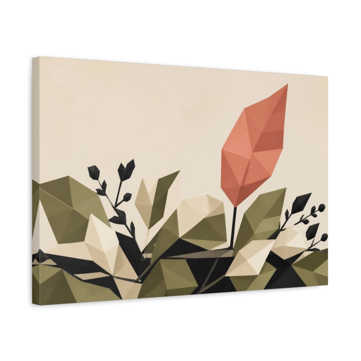 Modern Coral Leaf Canvas Print – Living Room, Above Couch, Olive, Cream, Black, And - YesArtYes