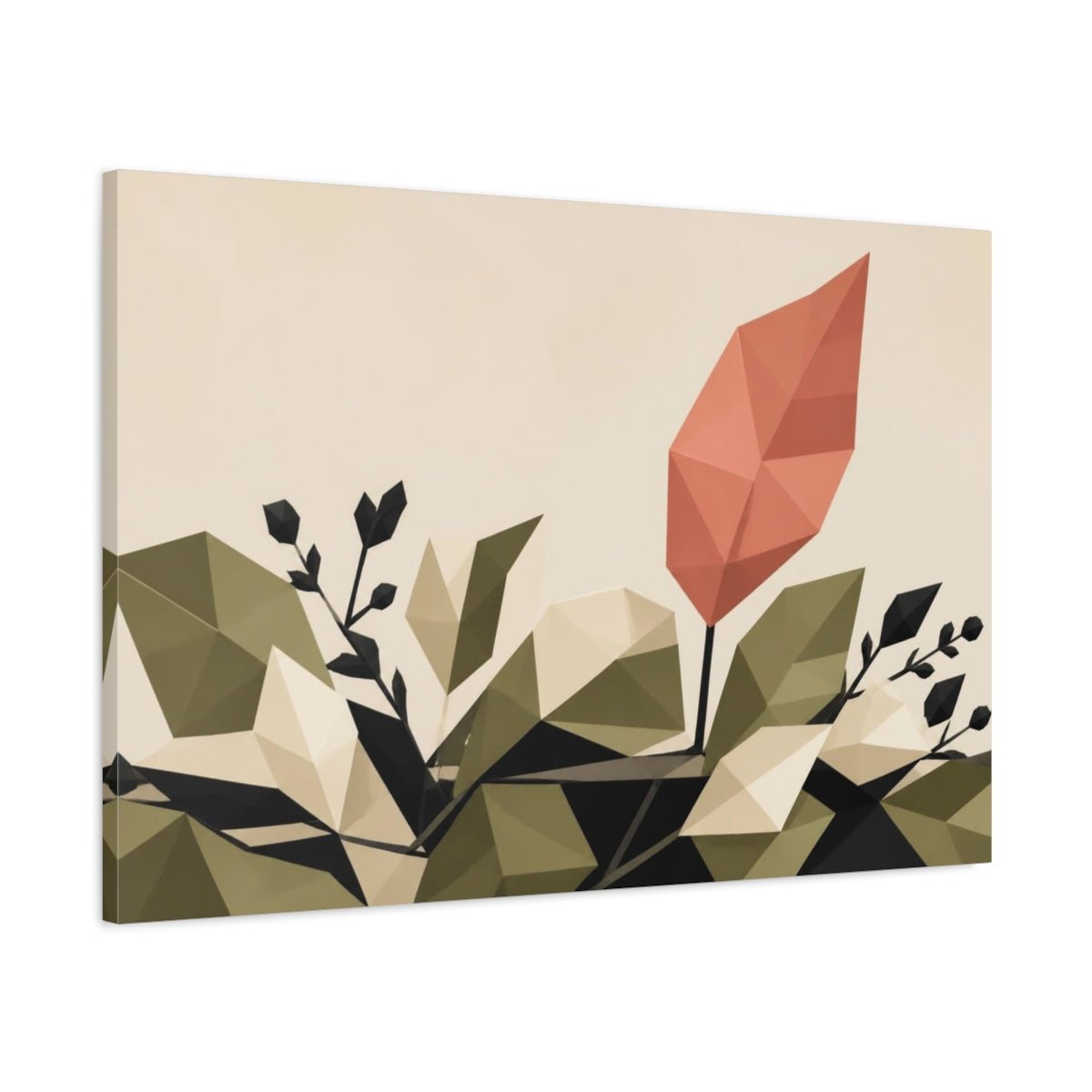 Modern Coral Leaf Canvas Print – Living Room, Above Couch, Olive, Cream, Black, And - YesArtYes