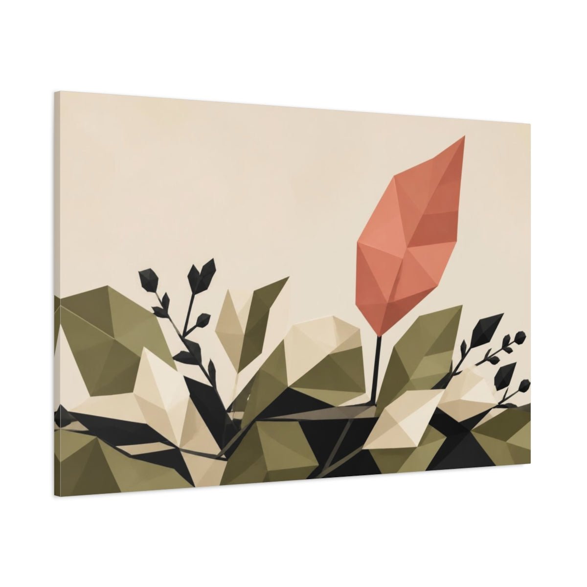 Modern Coral Leaf Canvas Print – Living Room, Above Couch, Olive, Cream, Black, And - YesArtYes