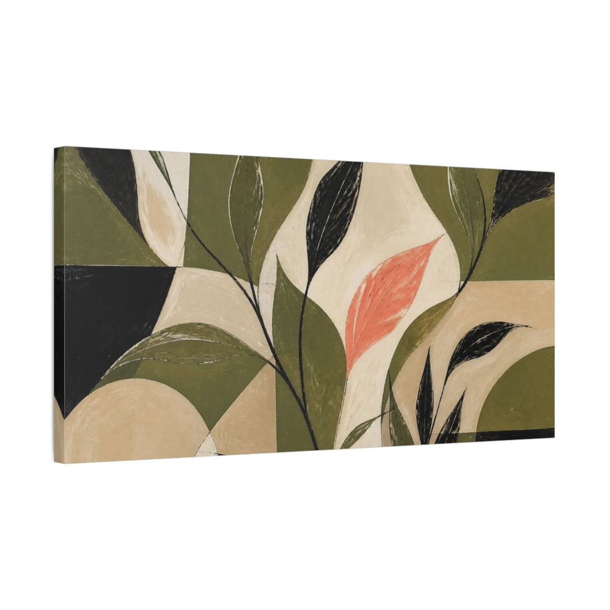 Side Mockup 1. Modern Coral Leaf shown as canvas print