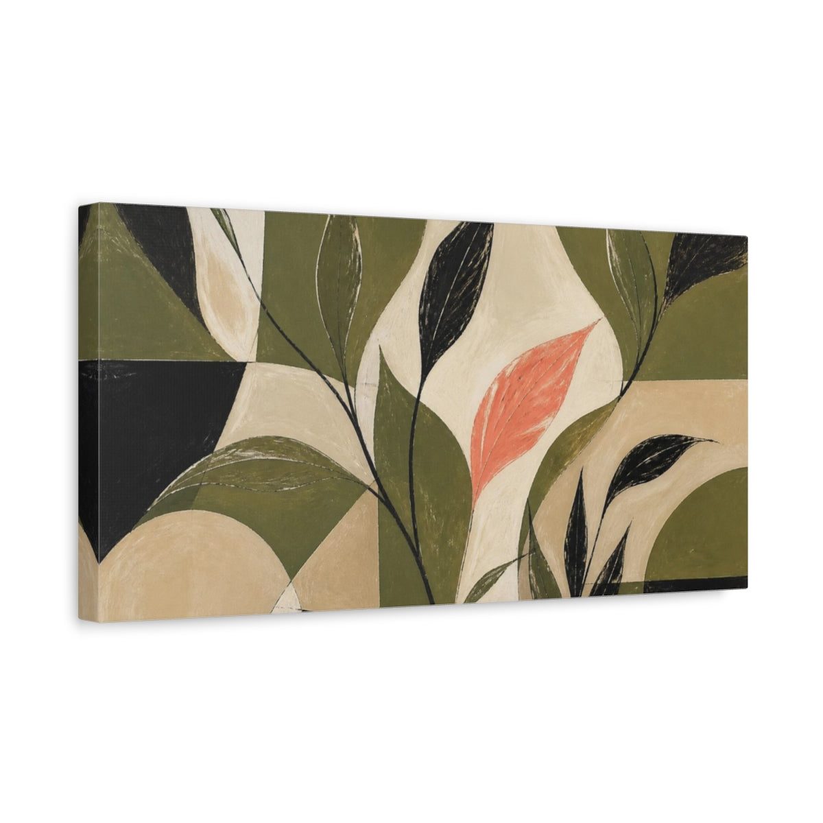 Side Mockup 3. Modern Coral Leaf shown as canvas print