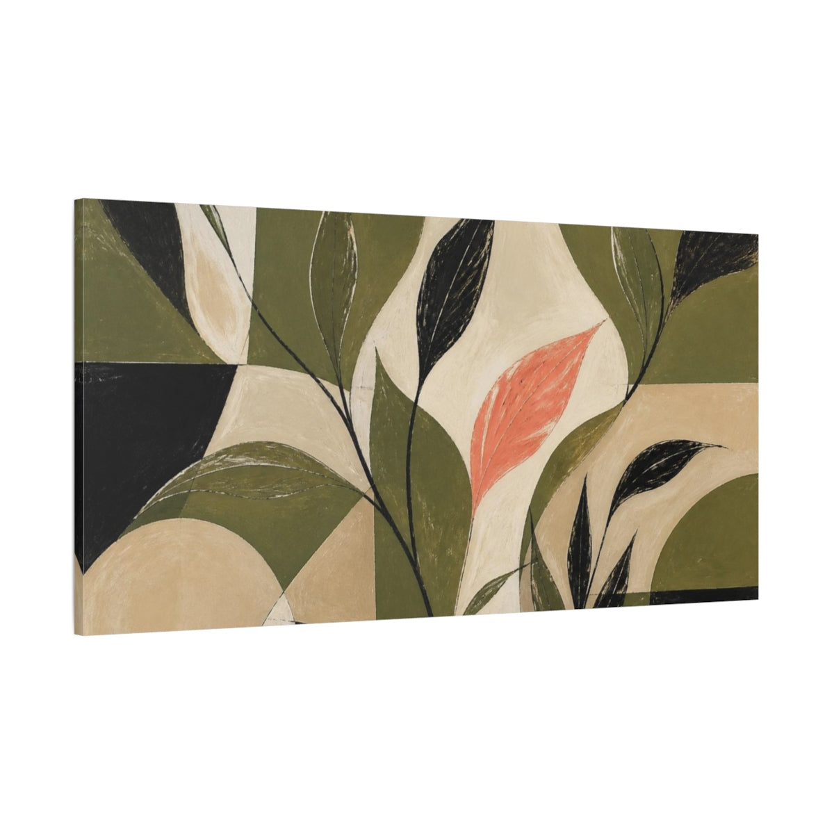 Side Mockup 2. Modern Coral Leaf shown as canvas print