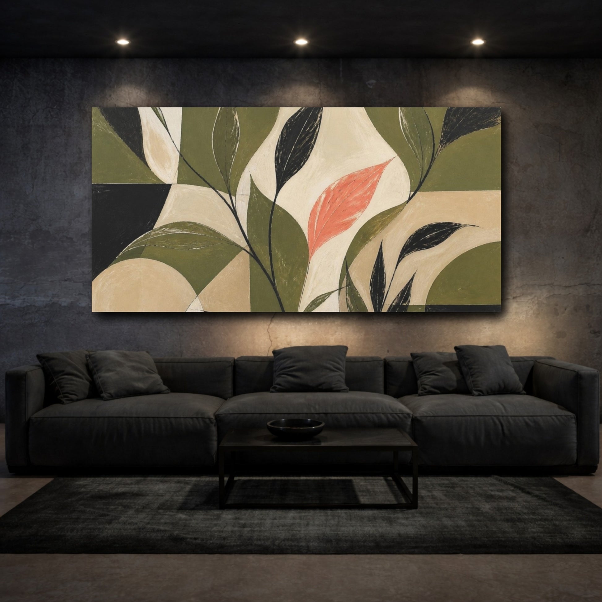 Mockup 3. Modern Coral Leaf shown as canvas print