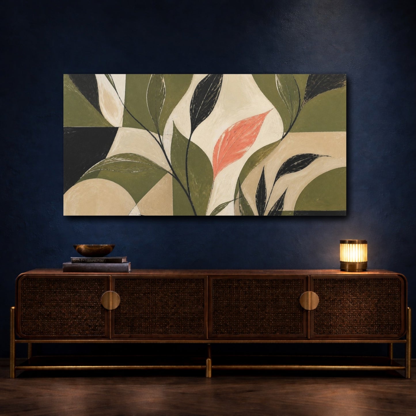 Mockup 4. Modern Coral Leaf shown as canvas print