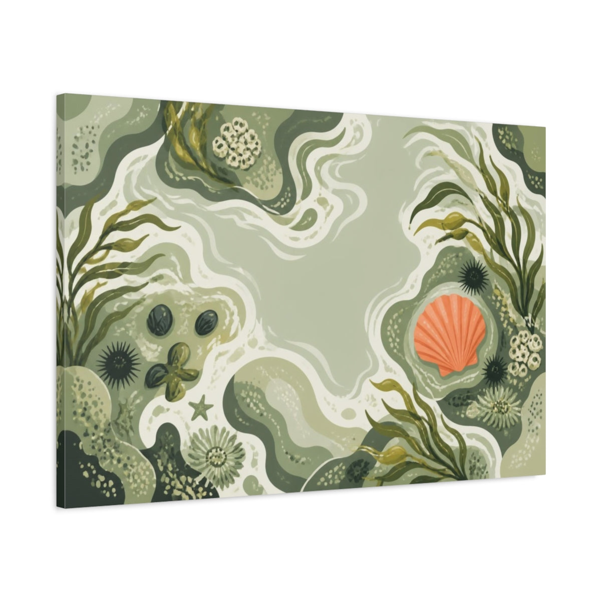 Main Mockup. Modern Coral Shell shown as canvas print