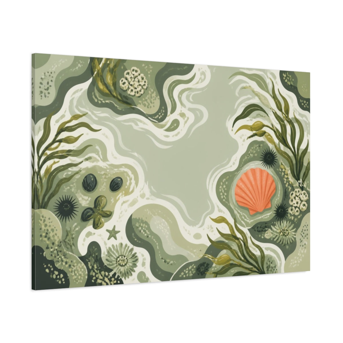 Side Mockup 1. Modern Coral Shell shown as canvas print