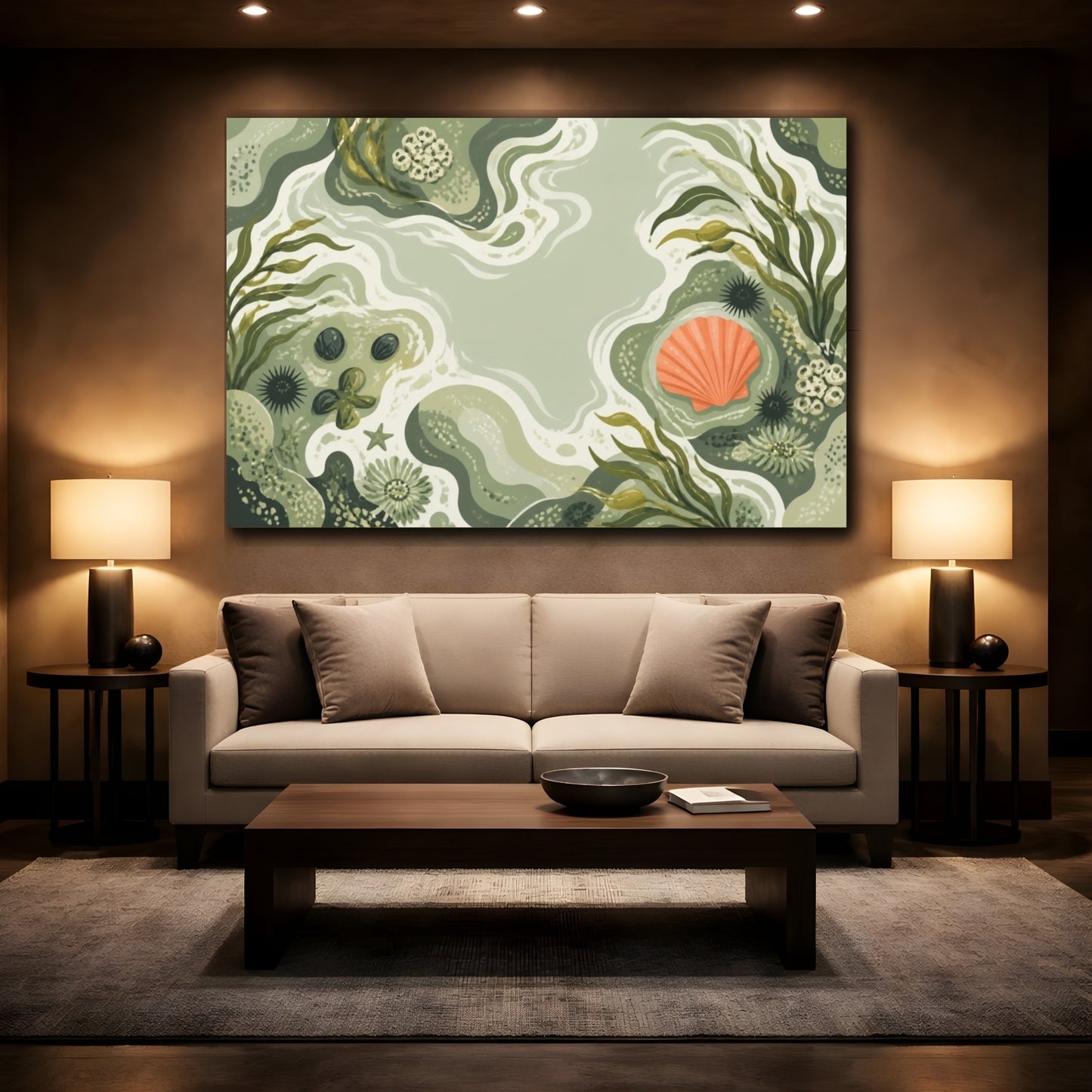 Mockup 2. Modern Coral Shell shown as canvas print