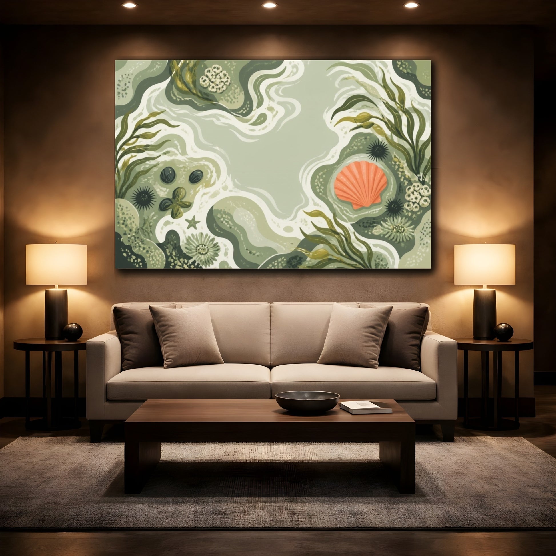 Mockup 2. Modern Coral Shell shown as canvas print