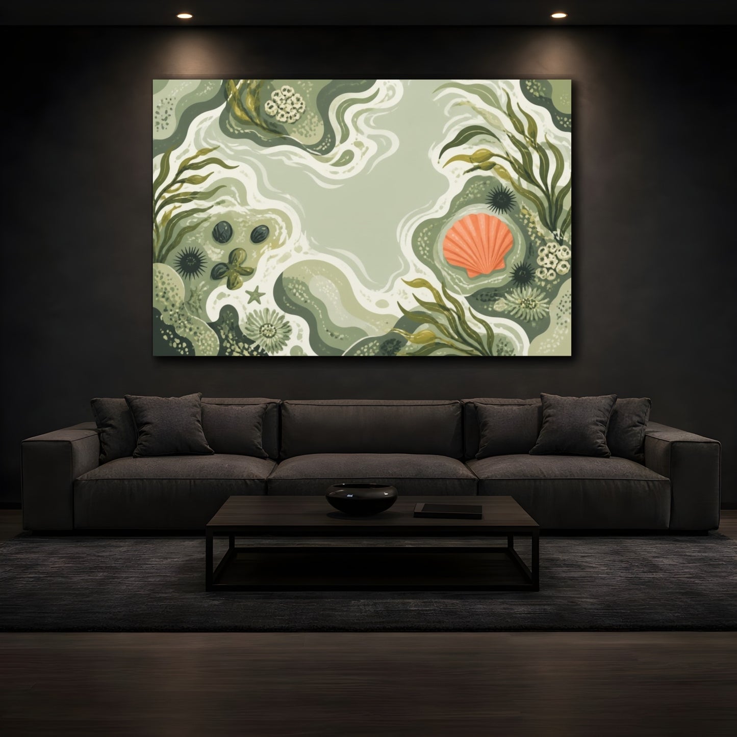 Mockup 3. Modern Coral Shell shown as canvas print