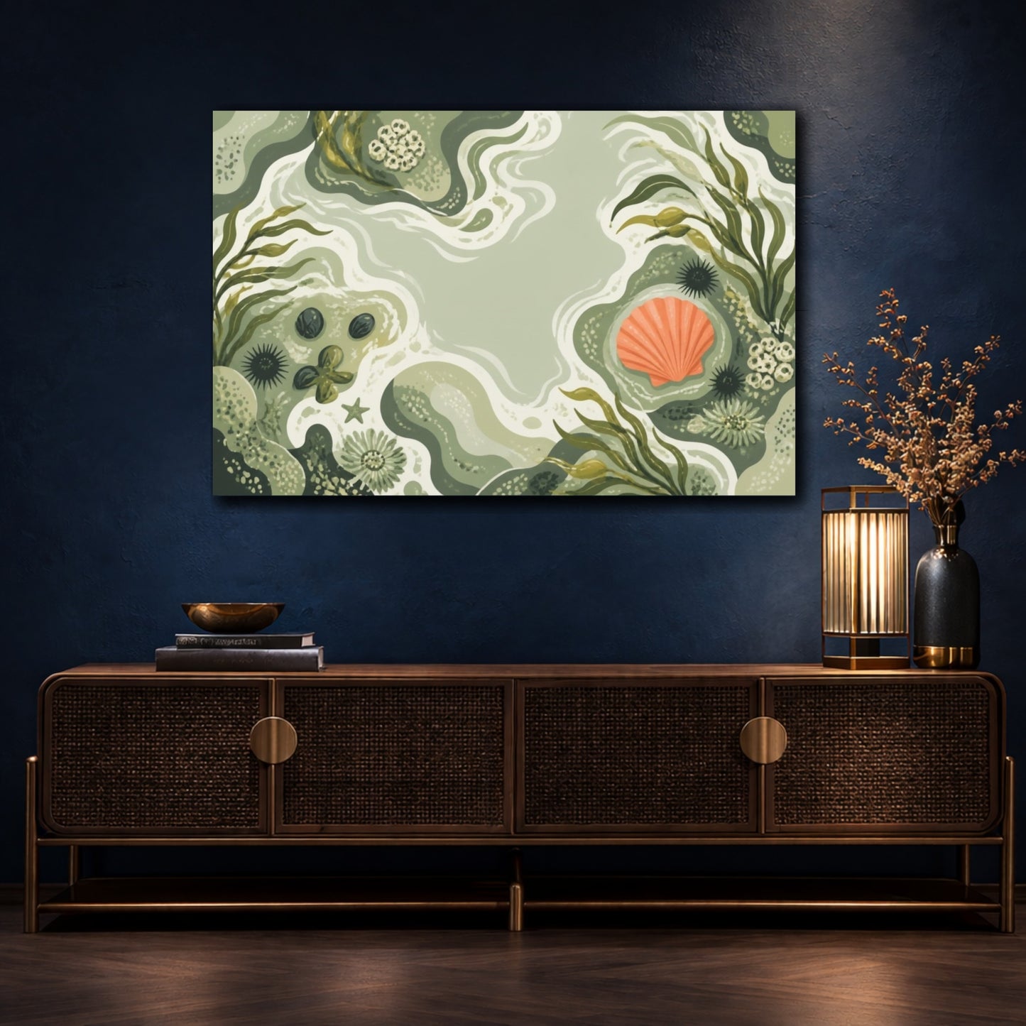 Mockup 4. Modern Coral Shell shown as canvas print