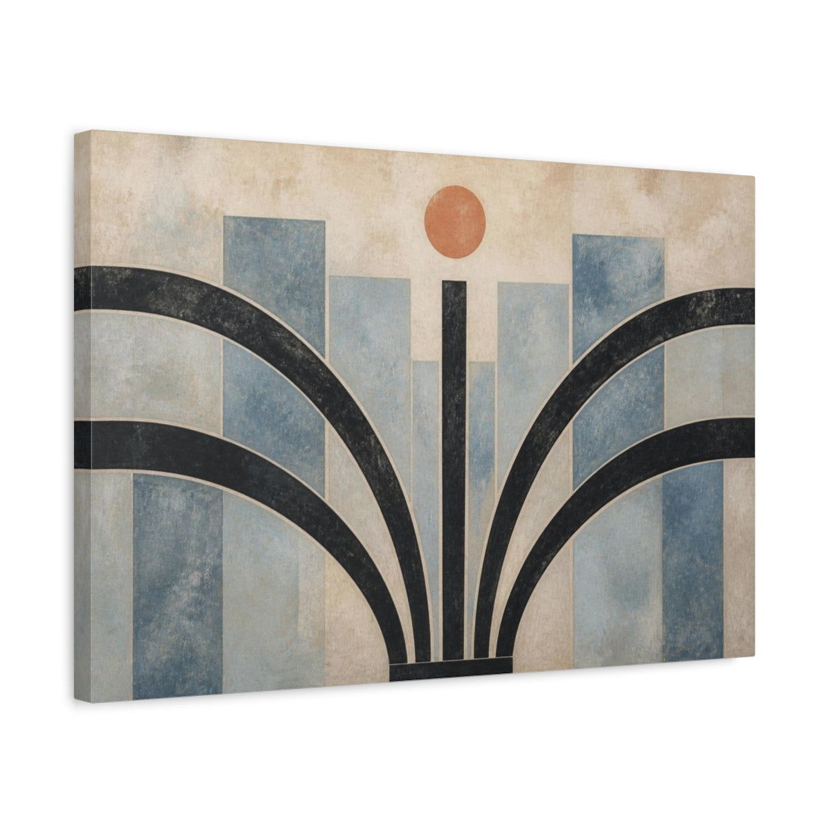 Side Mockup 3. Modern Coral Sun Arches shown as canvas print