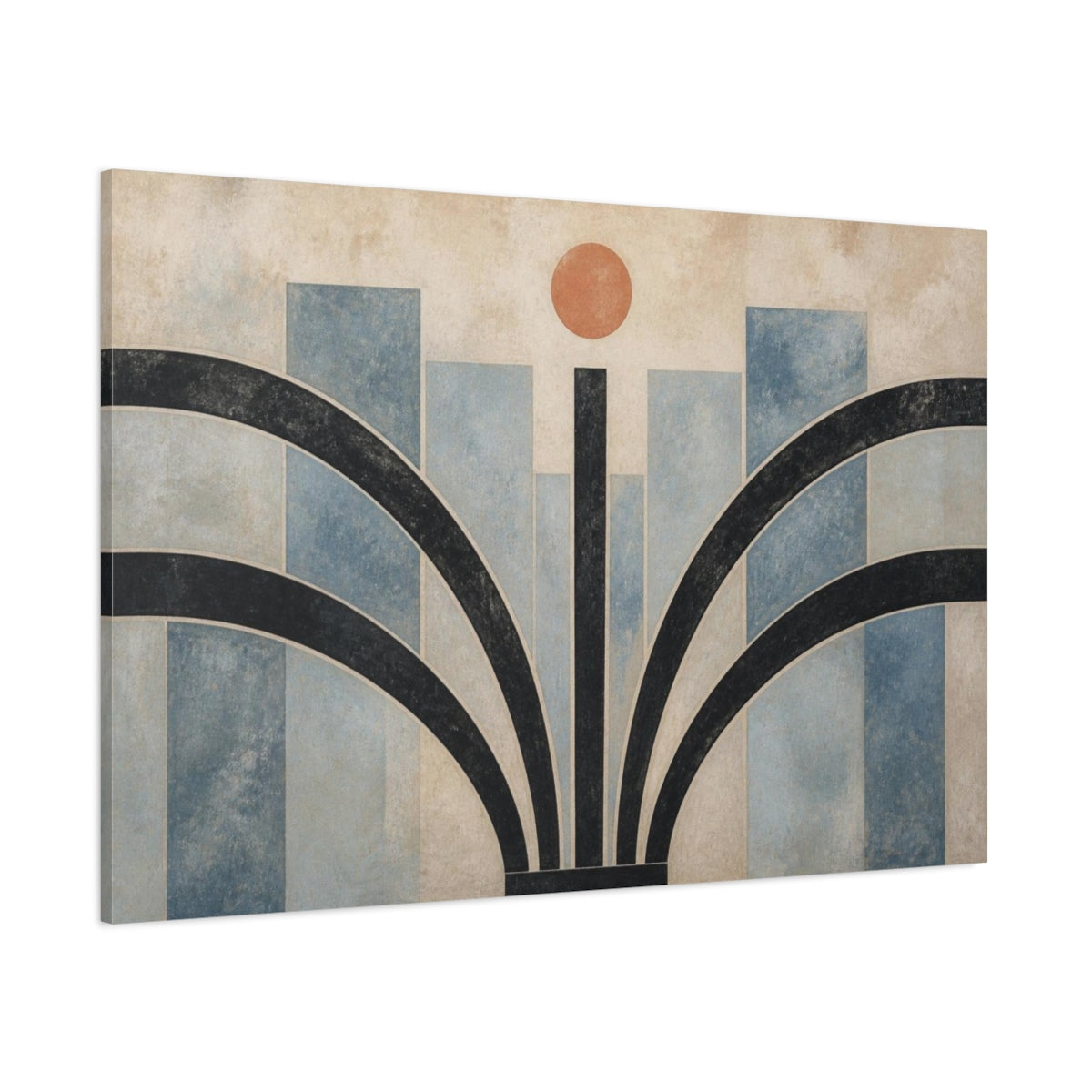 Side Mockup 1. Modern Coral Sun Arches shown as canvas print