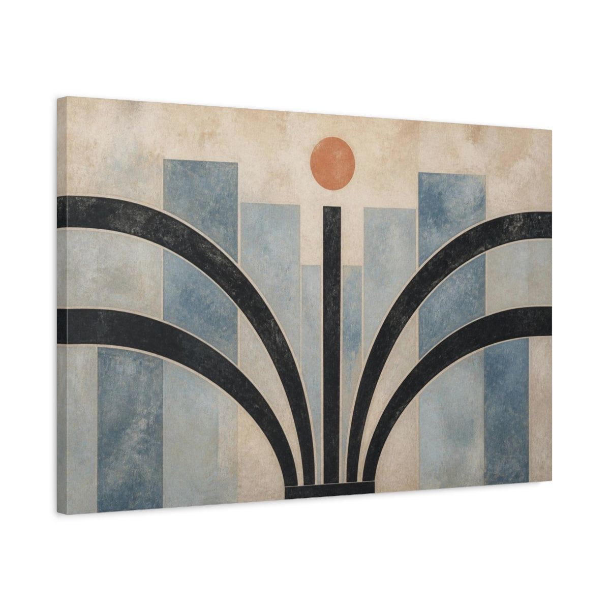 Side Mockup 2. Modern Coral Sun Arches shown as canvas print