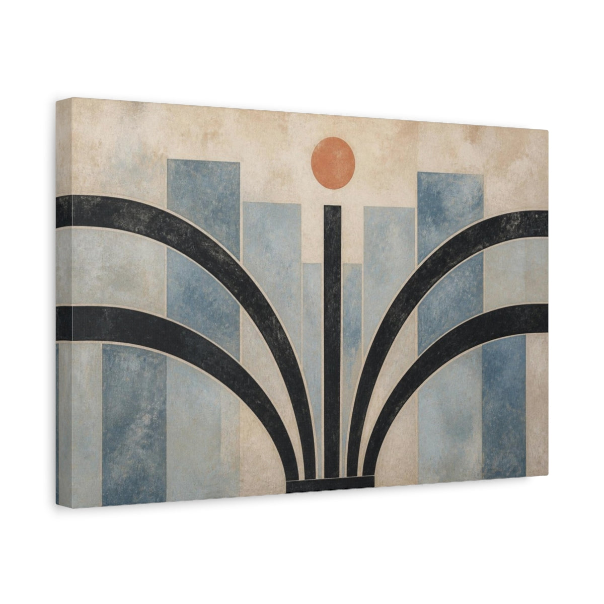 Side Mockup 4. Modern Coral Sun Arches shown as canvas print