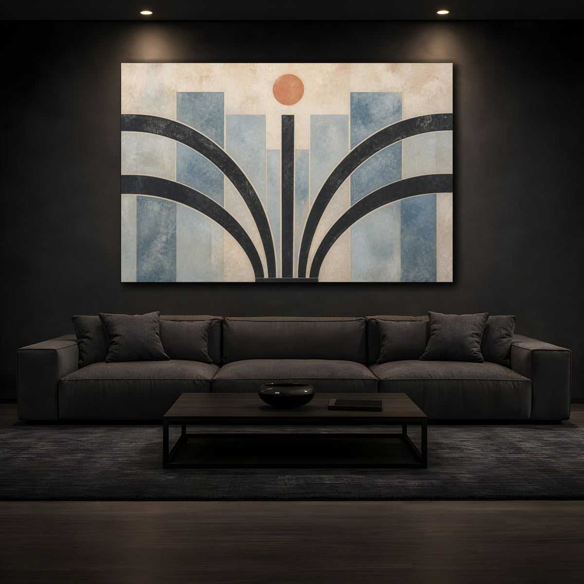 Mockup 3. Modern Coral Sun Arches shown as canvas print