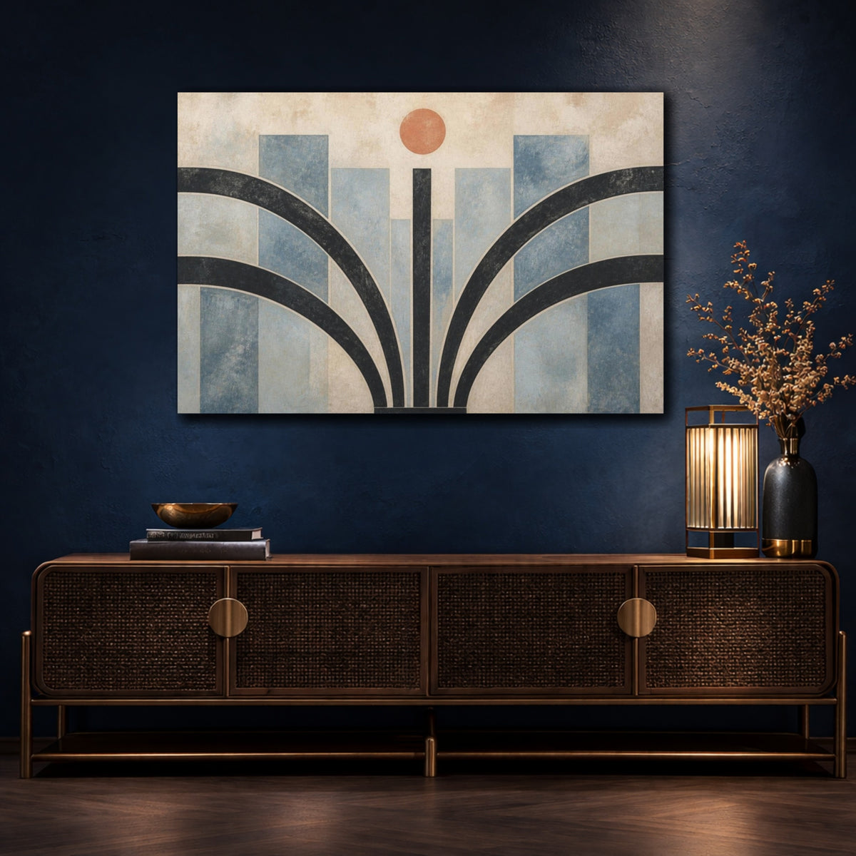Mockup 4. Modern Coral Sun Arches shown as canvas print