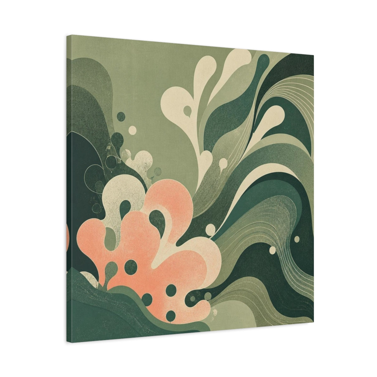 Side Mockup 3. Modern Coral Wave shown as canvas print