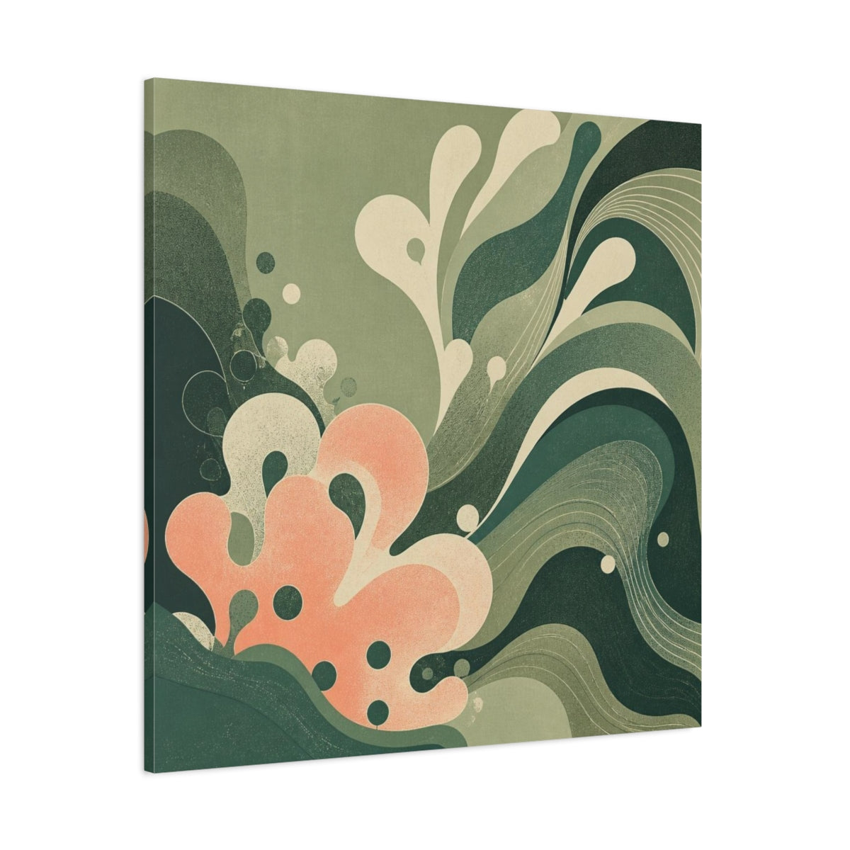 Side Mockup 1. Modern Coral Wave shown as canvas print