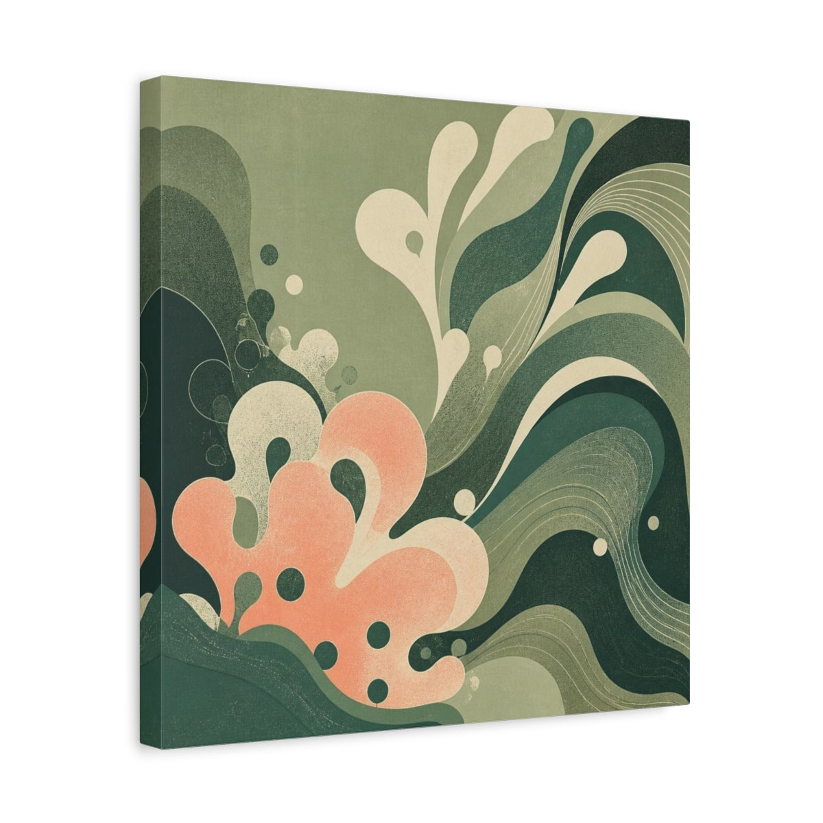 Side Mockup 6. Modern Coral Wave shown as canvas print