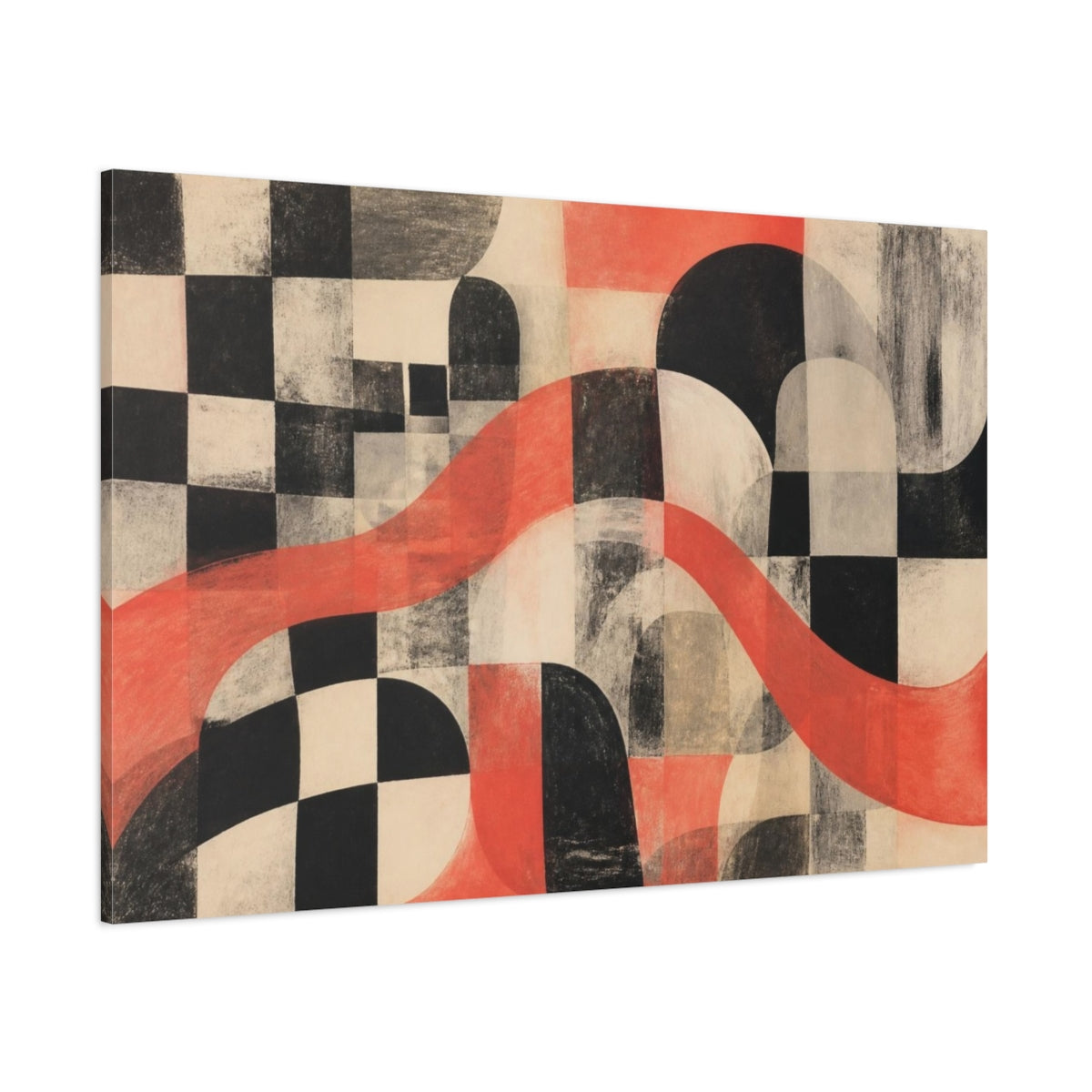 Side Mockup 1. Modern Coral Wave shown as canvas print
