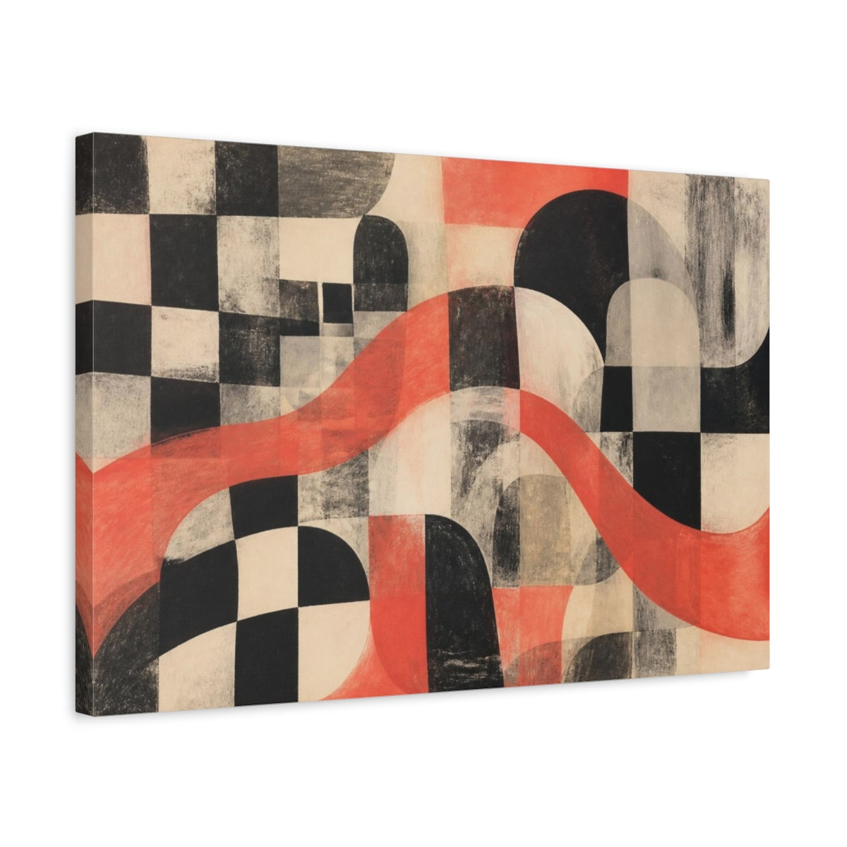 Side Mockup 3. Modern Coral Wave shown as canvas print