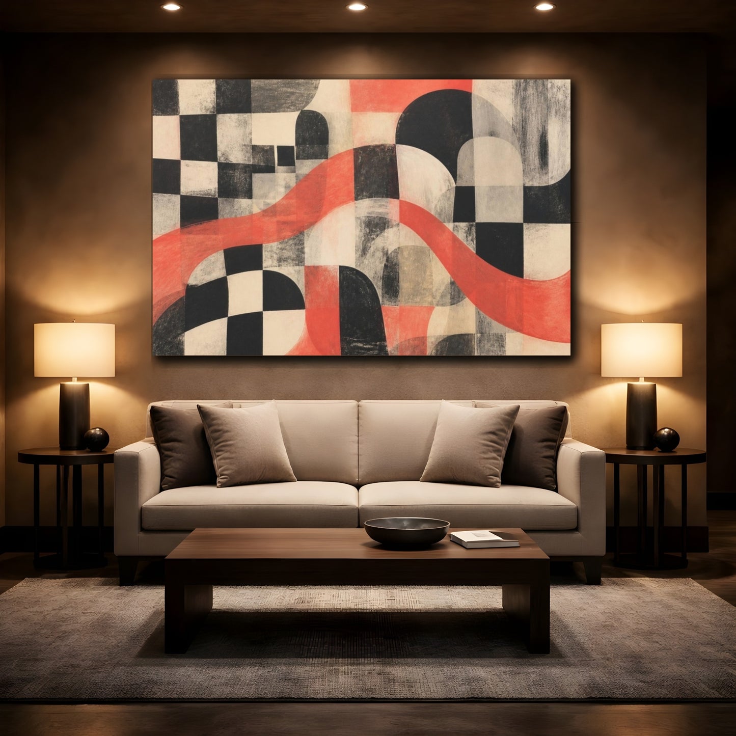 Mockup 2. Modern Coral Wave shown as canvas print
