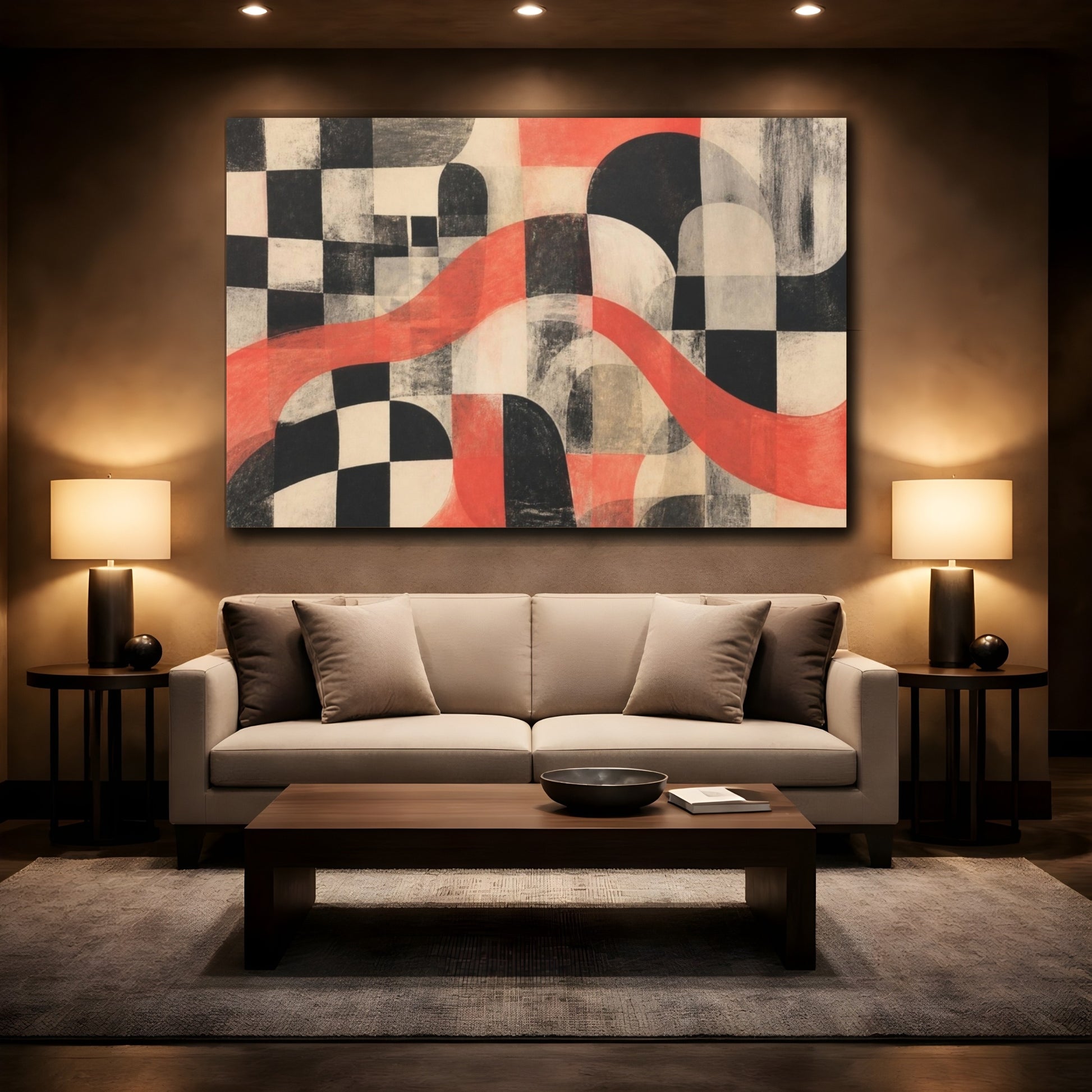 Mockup 2. Modern Coral Wave shown as canvas print