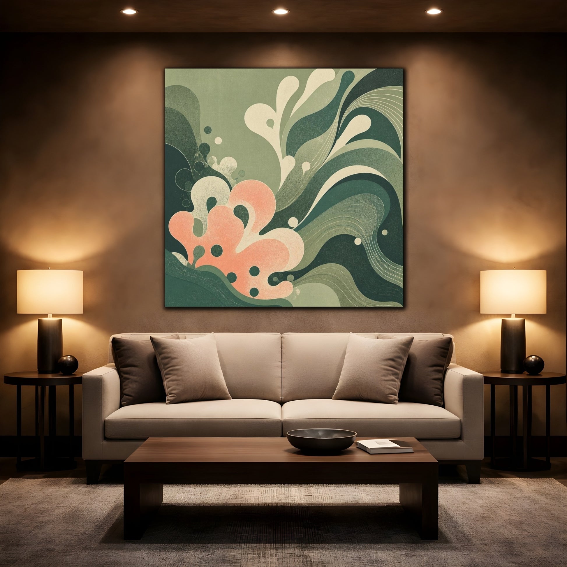 Mockup 2. Modern Coral Wave shown as canvas print