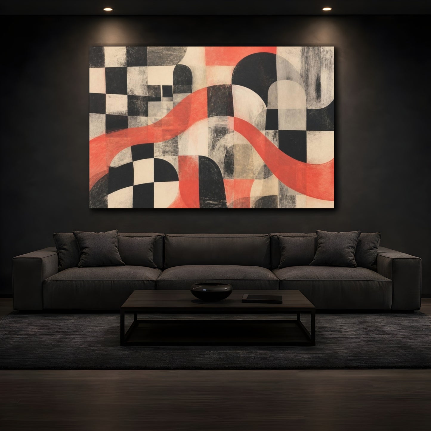 Mockup 3. Modern Coral Wave shown as canvas print