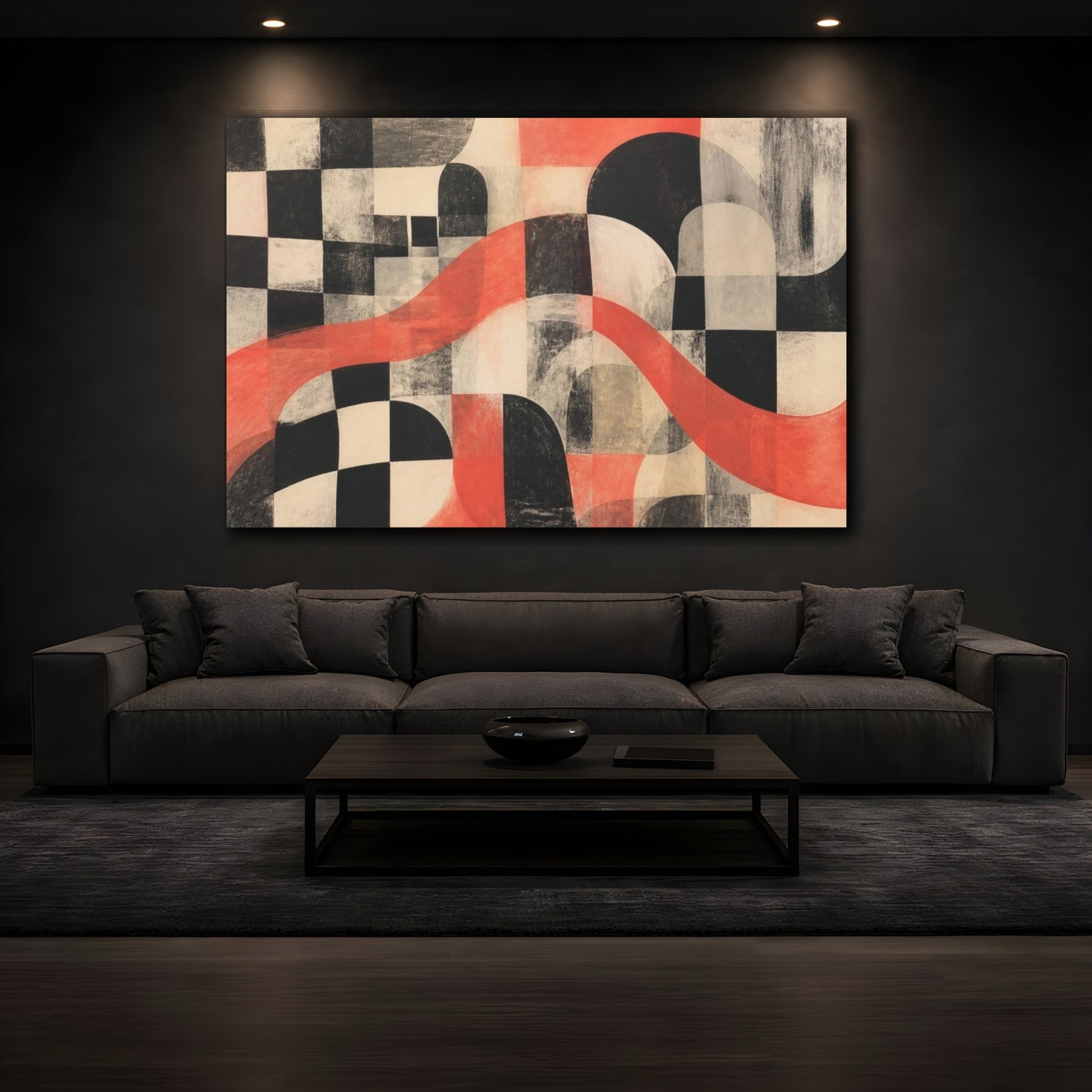 Mockup 3. Modern Coral Wave shown as canvas print